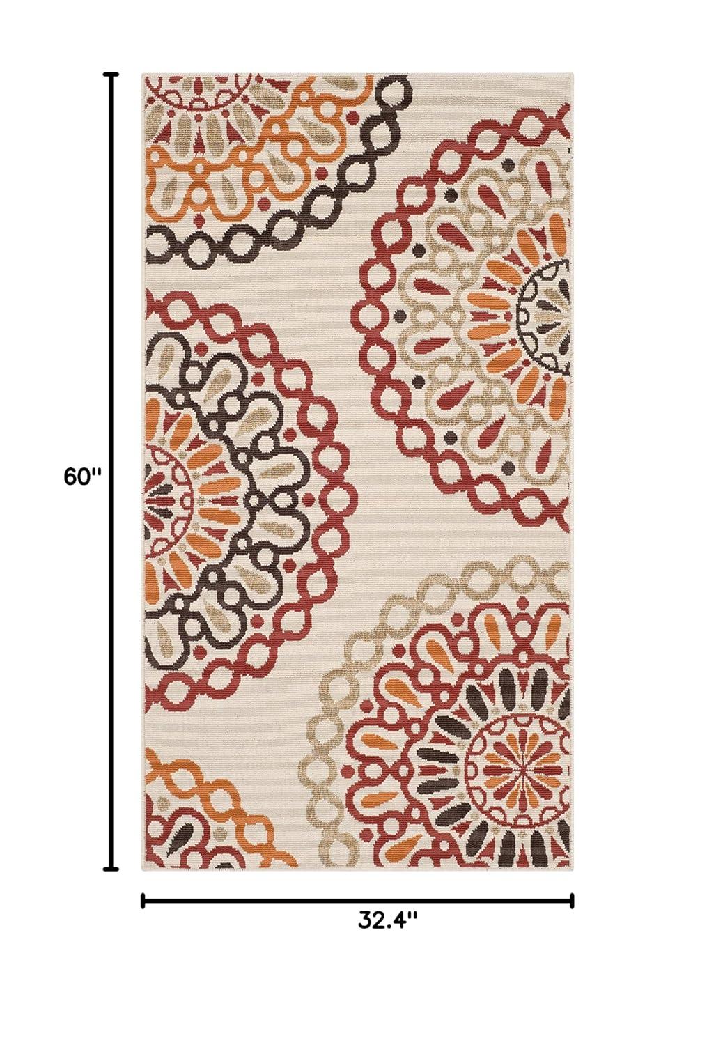 Veranda VER092 Power Loomed Indoor/Outdoor Accent Rug - Creme/Red - 2'7"x5' - Safavieh