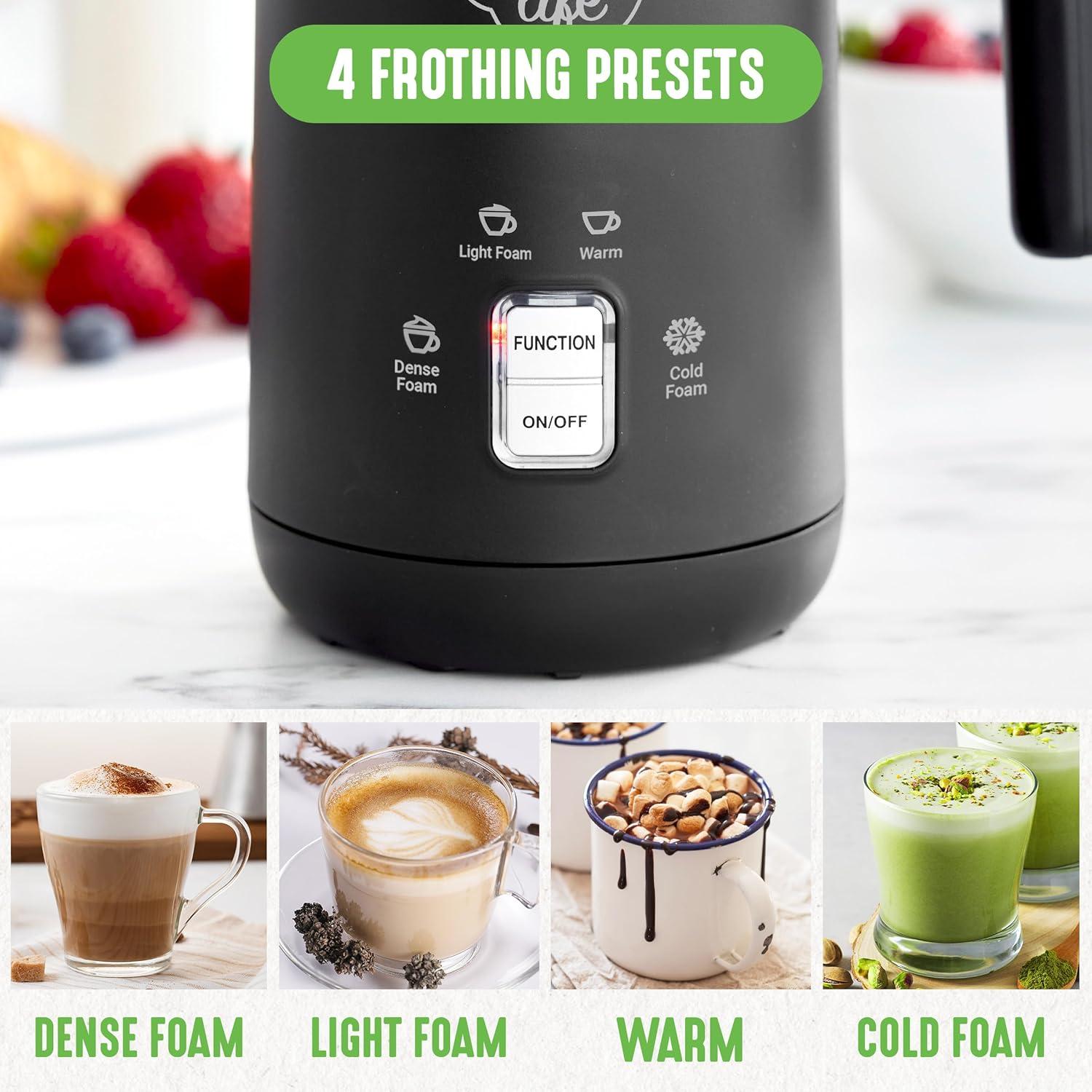 GreenLife GreenLife 10oz Electric Milk Frother, 4-in-1 Hot and Cold Milk Warmer and Steamer, PFOA / PFAS Free