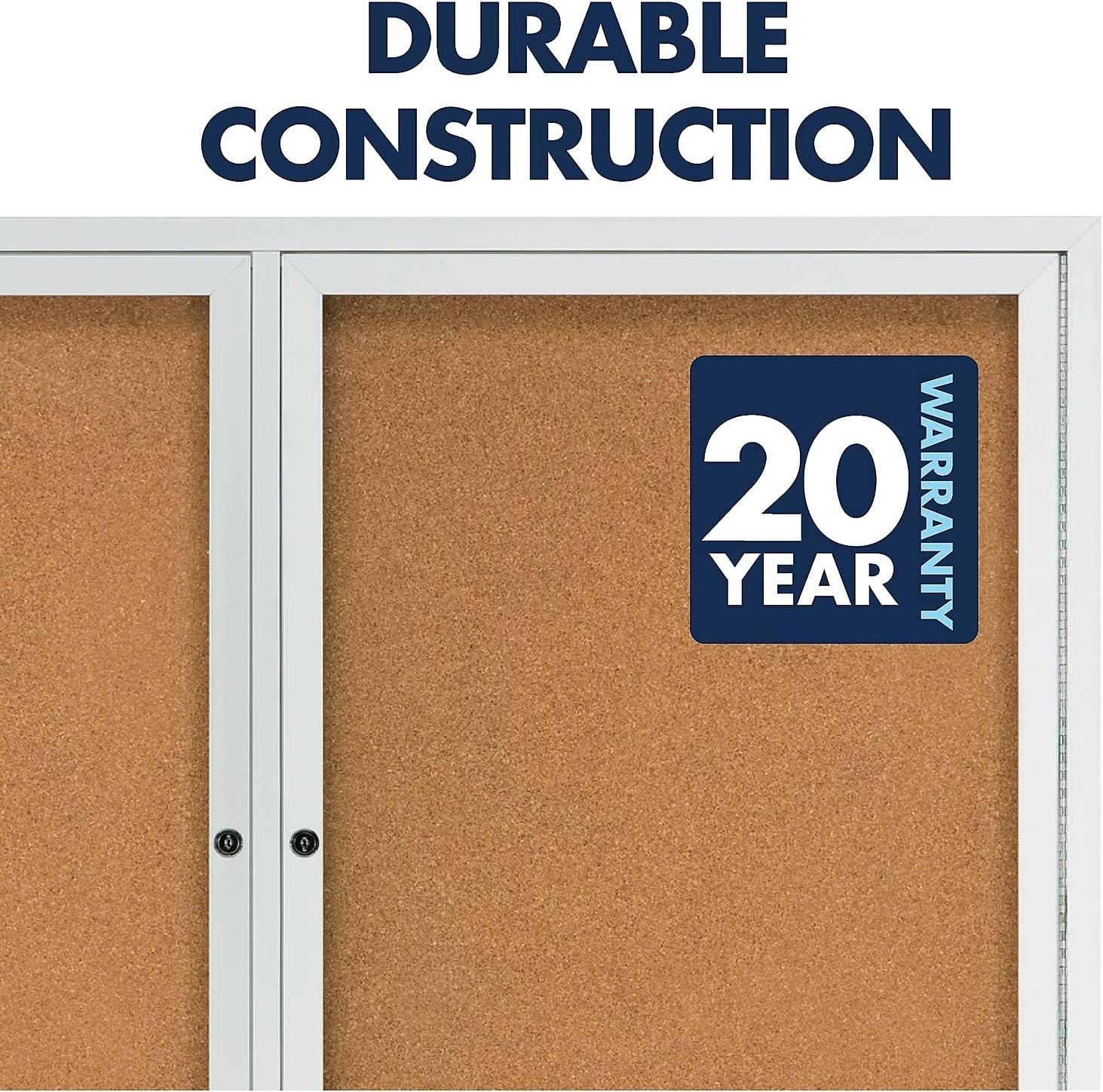 Quartet Enclosed Cork Bulletin Board for Indoor Use, 6' x 4', 3 Door, Aluminum Frame