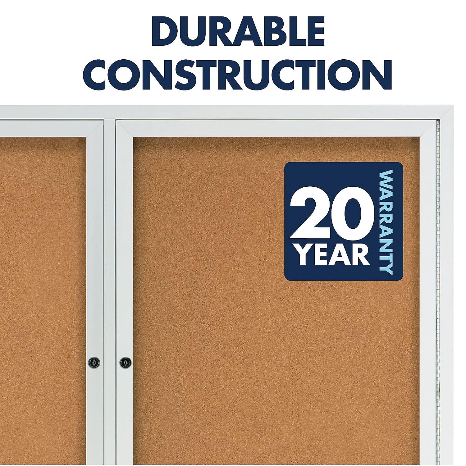 Quartet Enclosed Cork Bulletin Board for Indoor Use, 6' x 4', 3 Door, Aluminum Frame