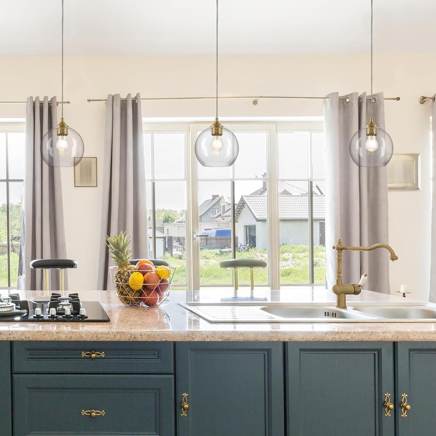 Tatze One Light Indoor Mini Pendant, Brushed Brass & Clear Seeded Glass