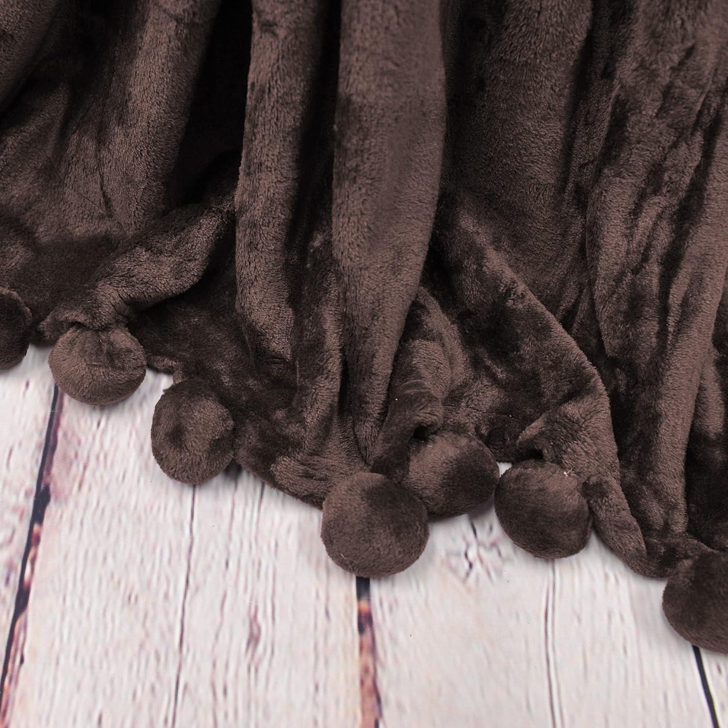 Home Soft Things Flannel Fleece Pom Pom Blanket