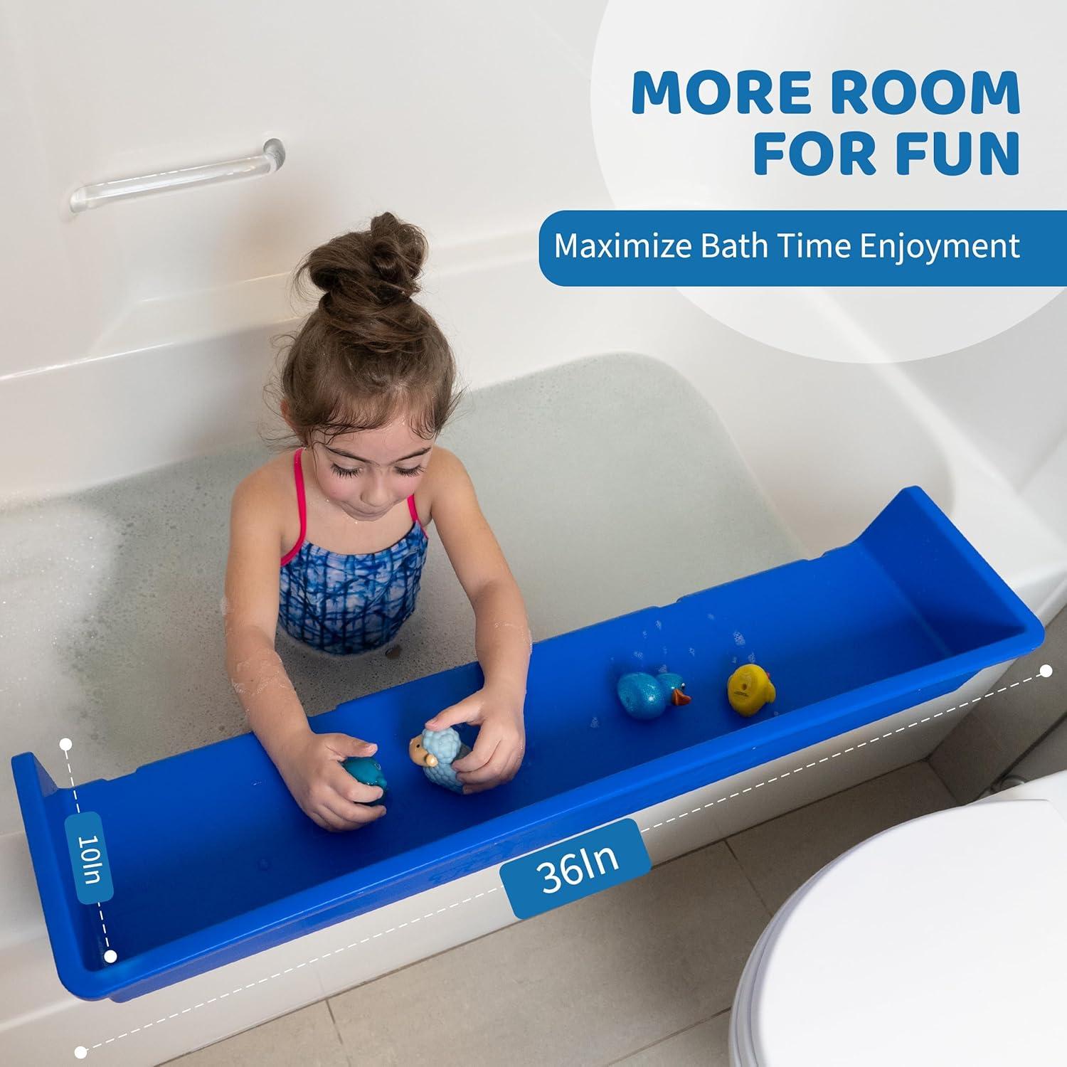 Tub Topper® Bathtub Splash Guard & Bath Shelf for Kids – Toddler Bath Tray, Bath Toys Storage & Ledge Organizer – Splash Guard for Bathtub with Suction Cups – Kids Bathroom Accessories (Blue)