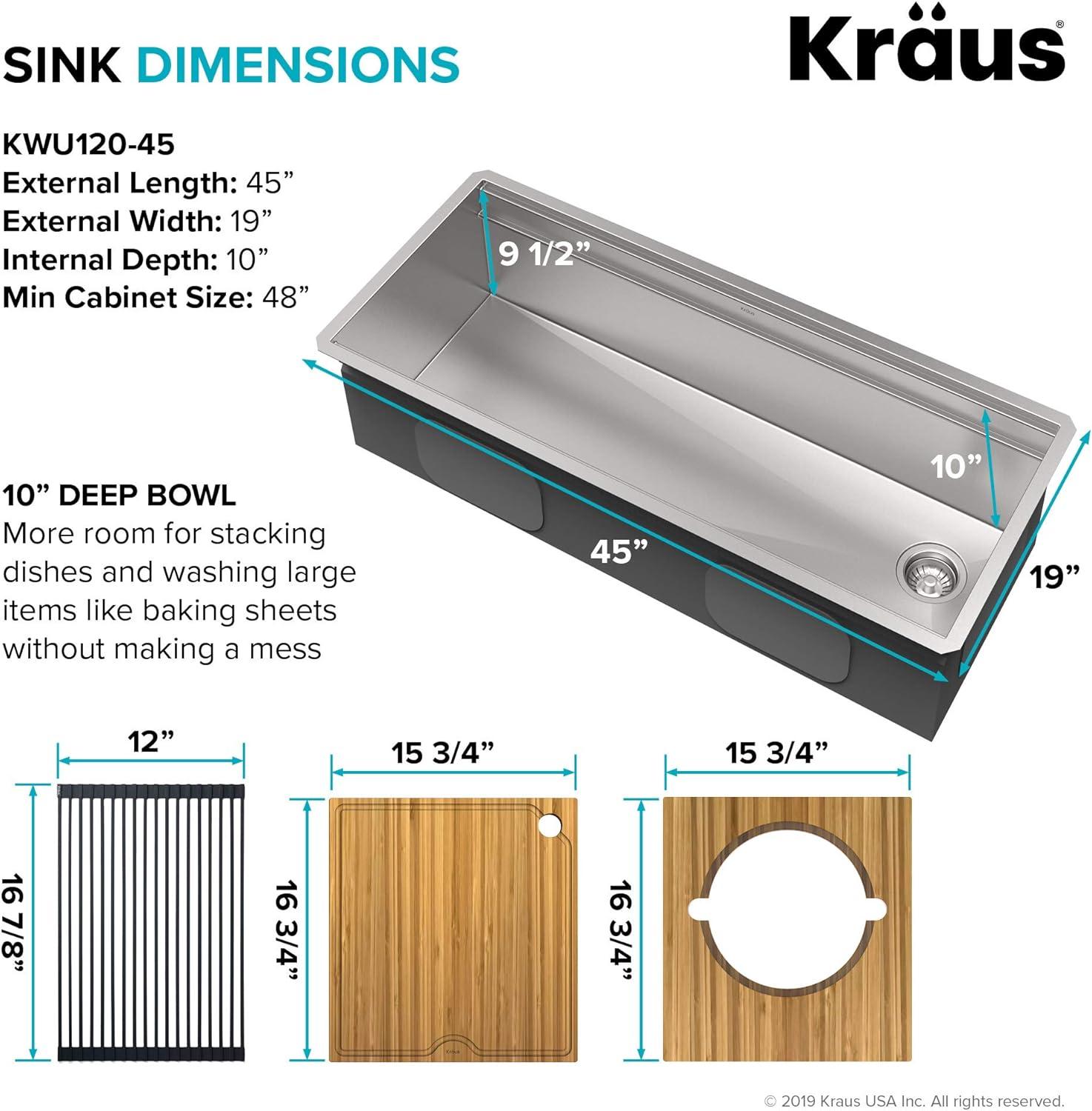 Kraus Kore™ 2-Tier Workstation 45-inch Undermount 16 Gauge Single Bowl Stainless Steel Kitchen Sink with Accessories (Pack of 10)