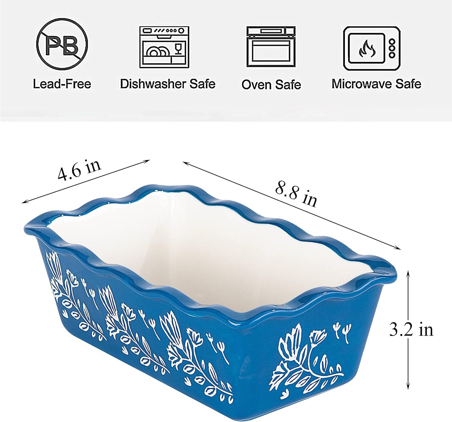 Blue Floral Rectangular Stoneware Non-stick Loaf Pan