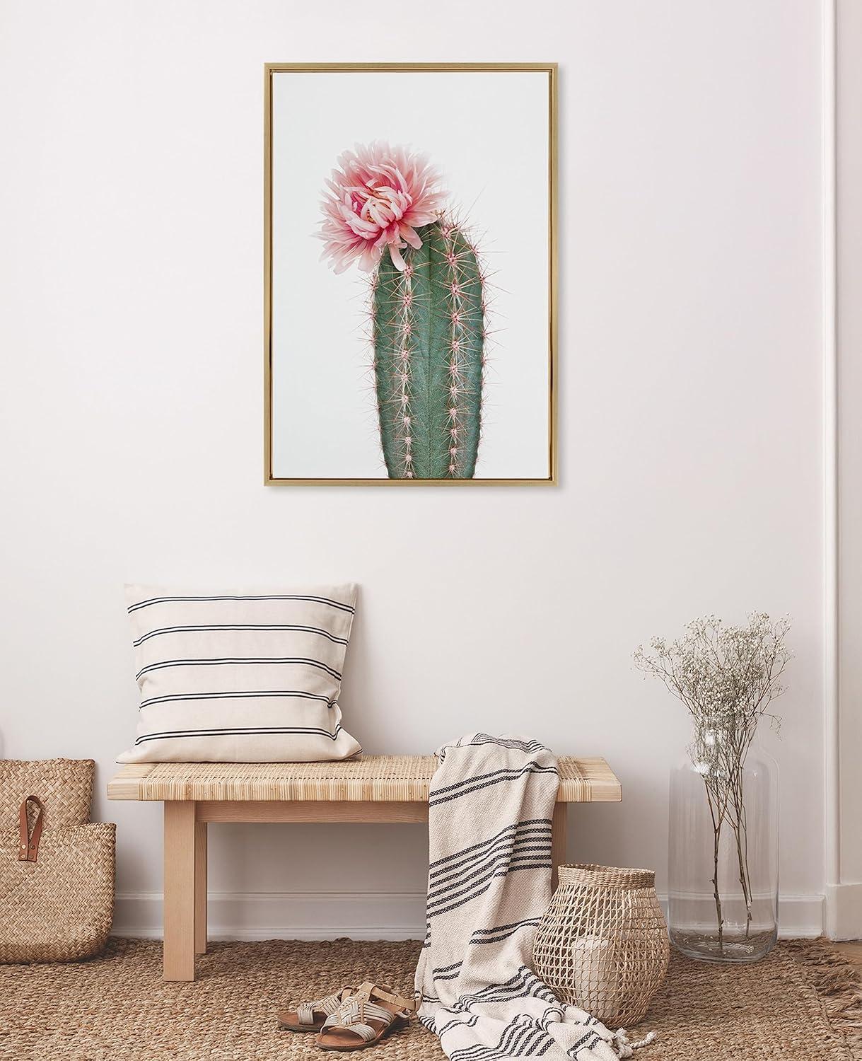 Pink Cactus Flower Framed Canvas Wall Art