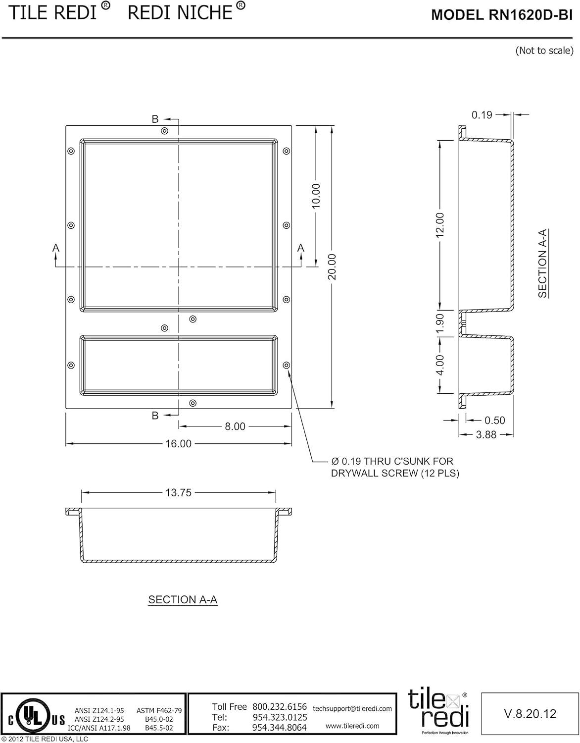 Tile Redi Redi Niche 16 in. W X 20 in. H X 4 in. D Shampoo - Soap Standard Double Niche, Black