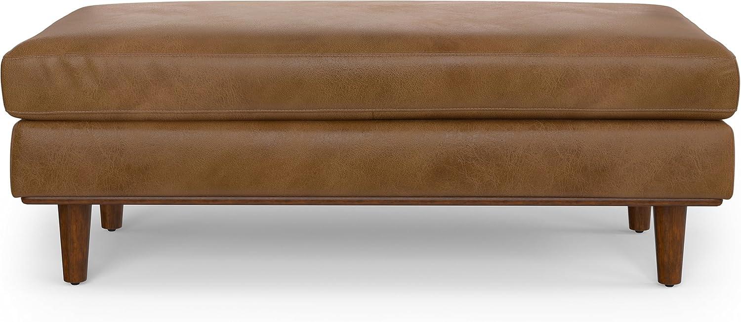 Pemberly Row Wide Century Rectangular Ottoman - Caramel Brown Genuine Leather