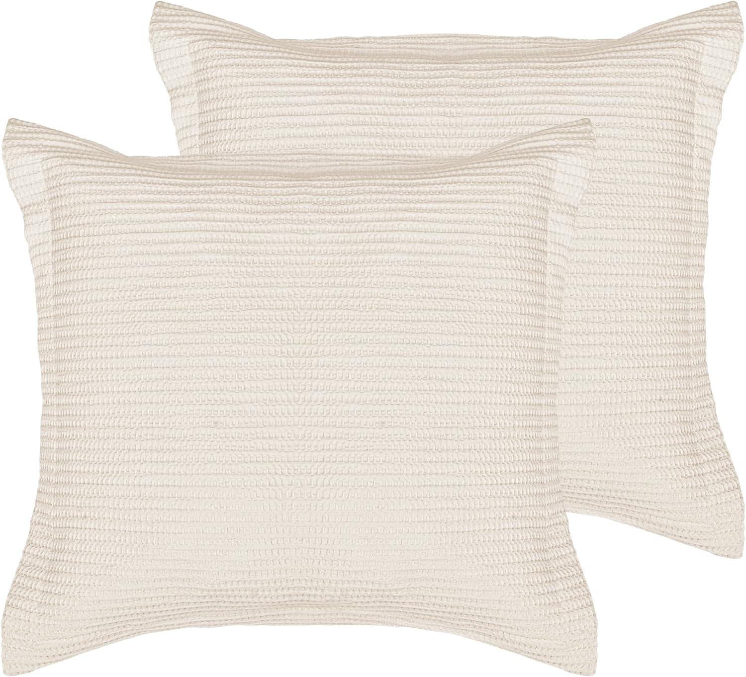 Cream Cotton Waffle Weave Euro Sham Set of 2