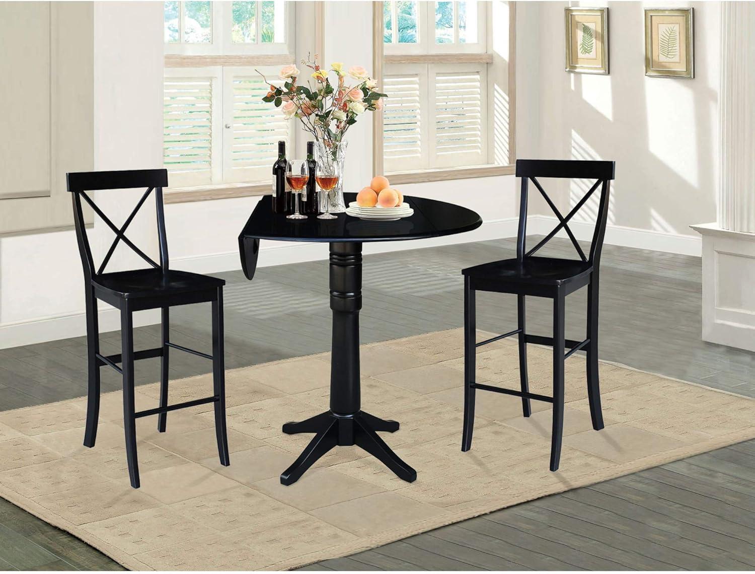 42.3" Sandon Bar Height Round Dual Drop Leaf Dining Table Black - International Concepts