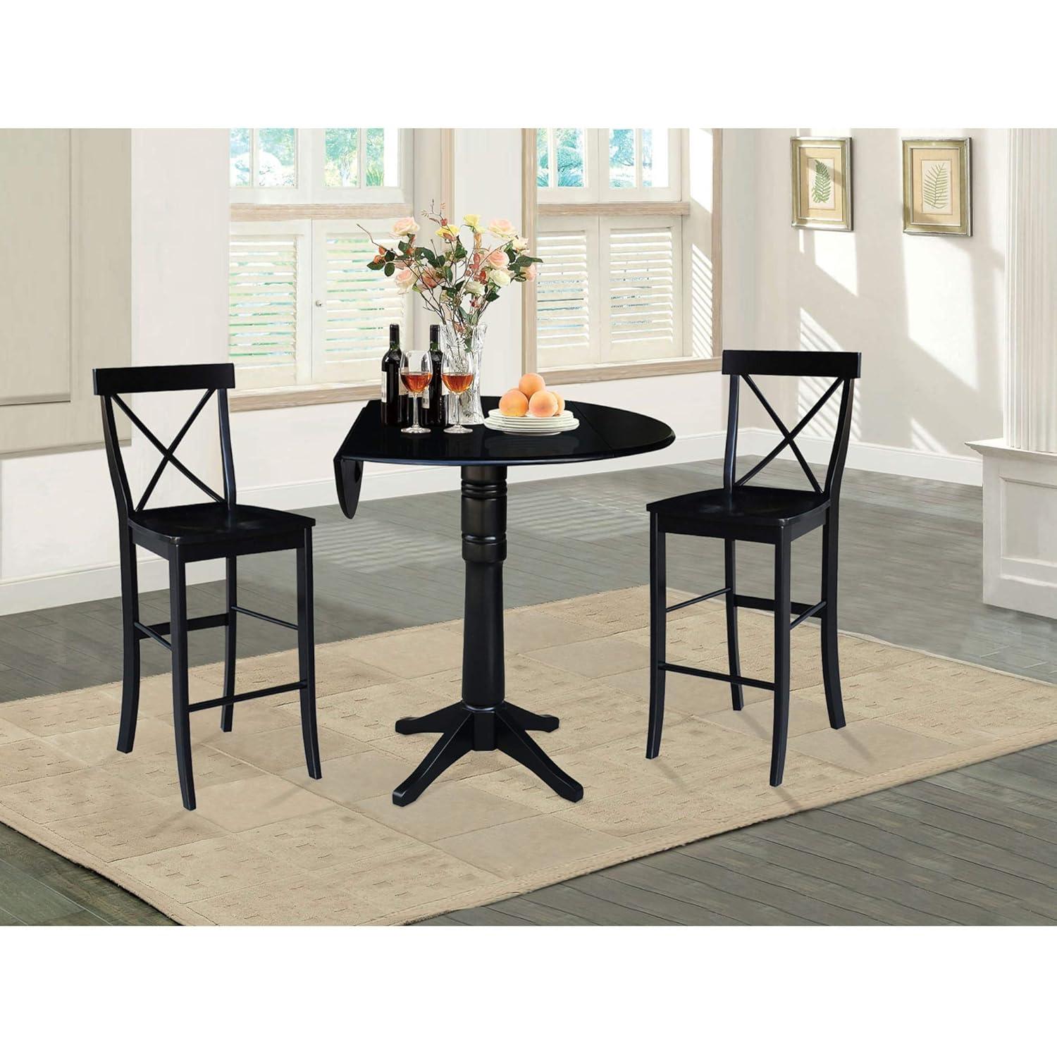 42.3" Sandon Bar Height Round Dual Drop Leaf Dining Table Black - International Concepts