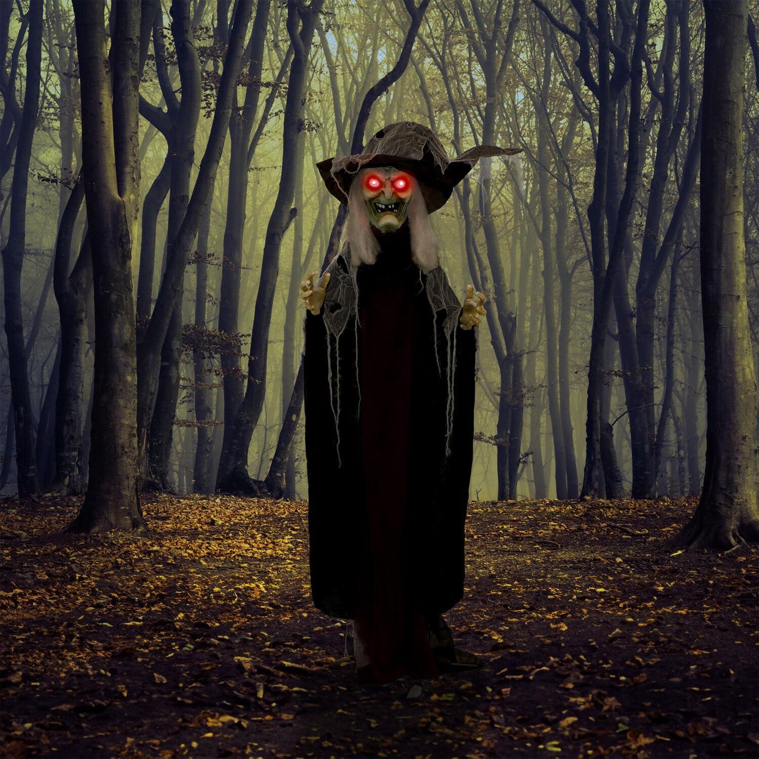 c&g home Life-Size Poseable Witch with Lights and Sound, Indoor/Covered Outdoor Halloween Decoration