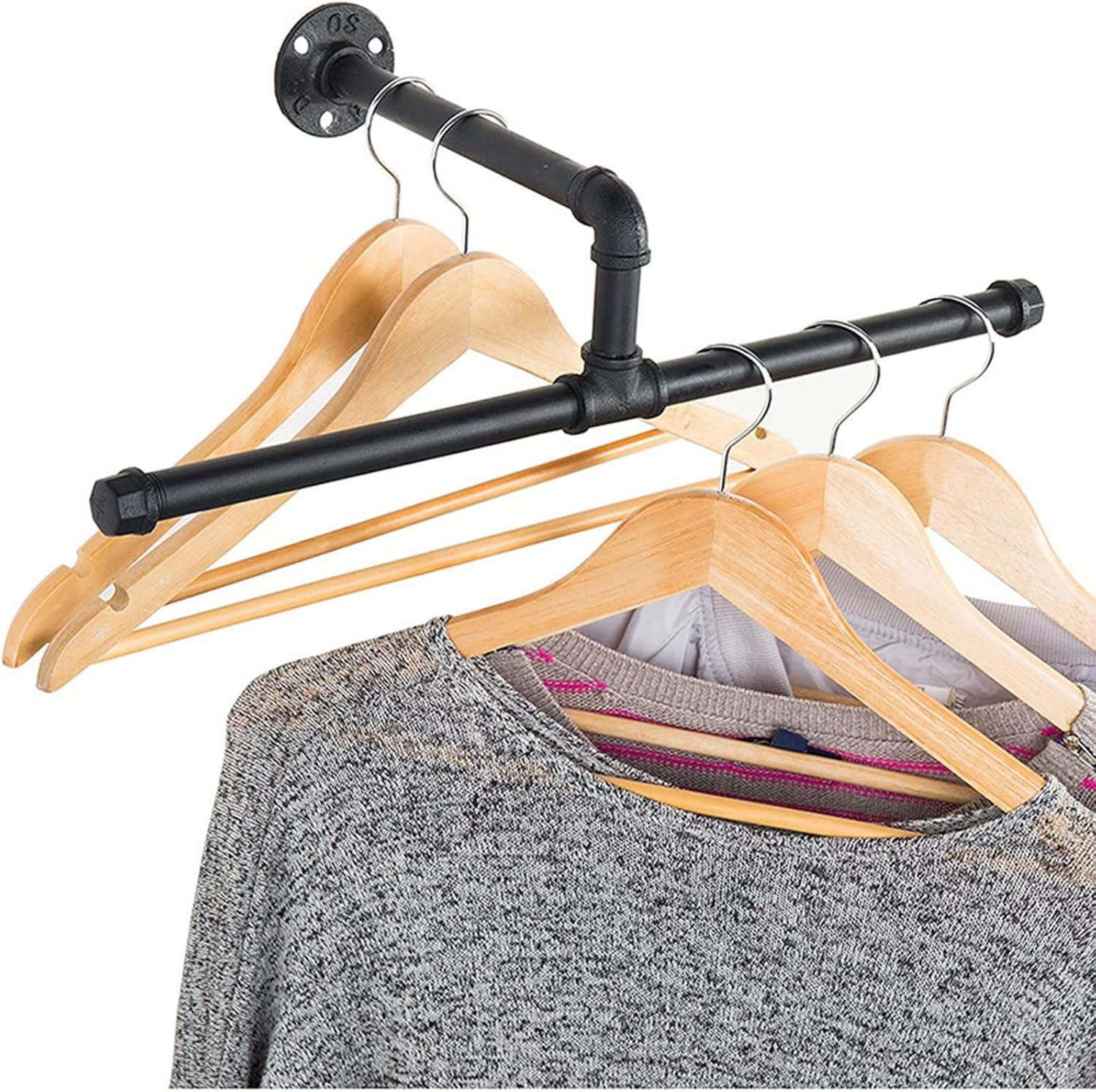 Black Industrial Pipe Wall-Mounted Clothes Rack