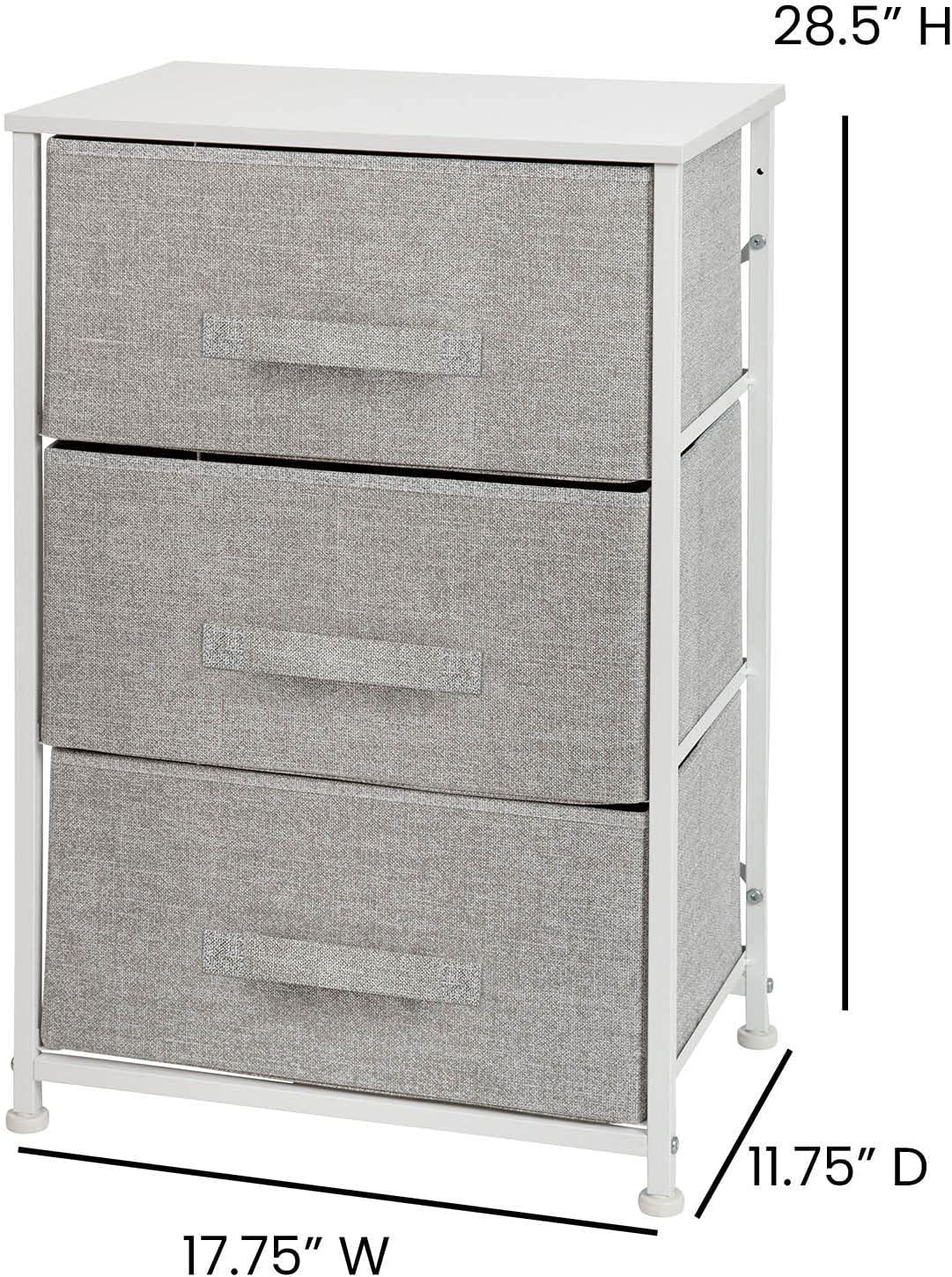 Flash Furniture Malone 3 Drawer Vertical Storage Dresser with Wood Top & Fabric Pull Drawers