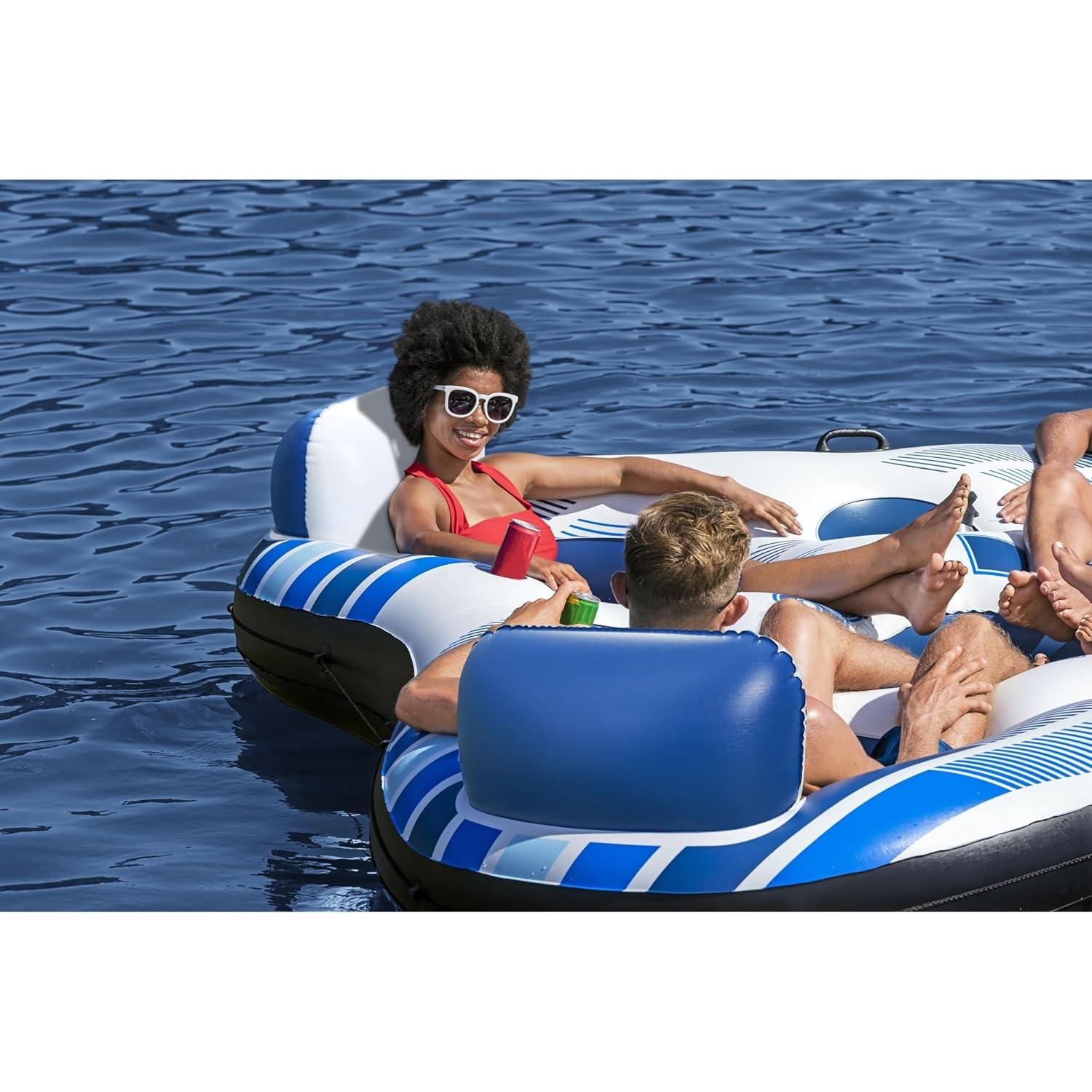 Hydro-Force Rapid Durable Rider Quad 4 Person River Tube with Built In Coolers, Cup Holders and Heavy Duty Handles, Multicolor