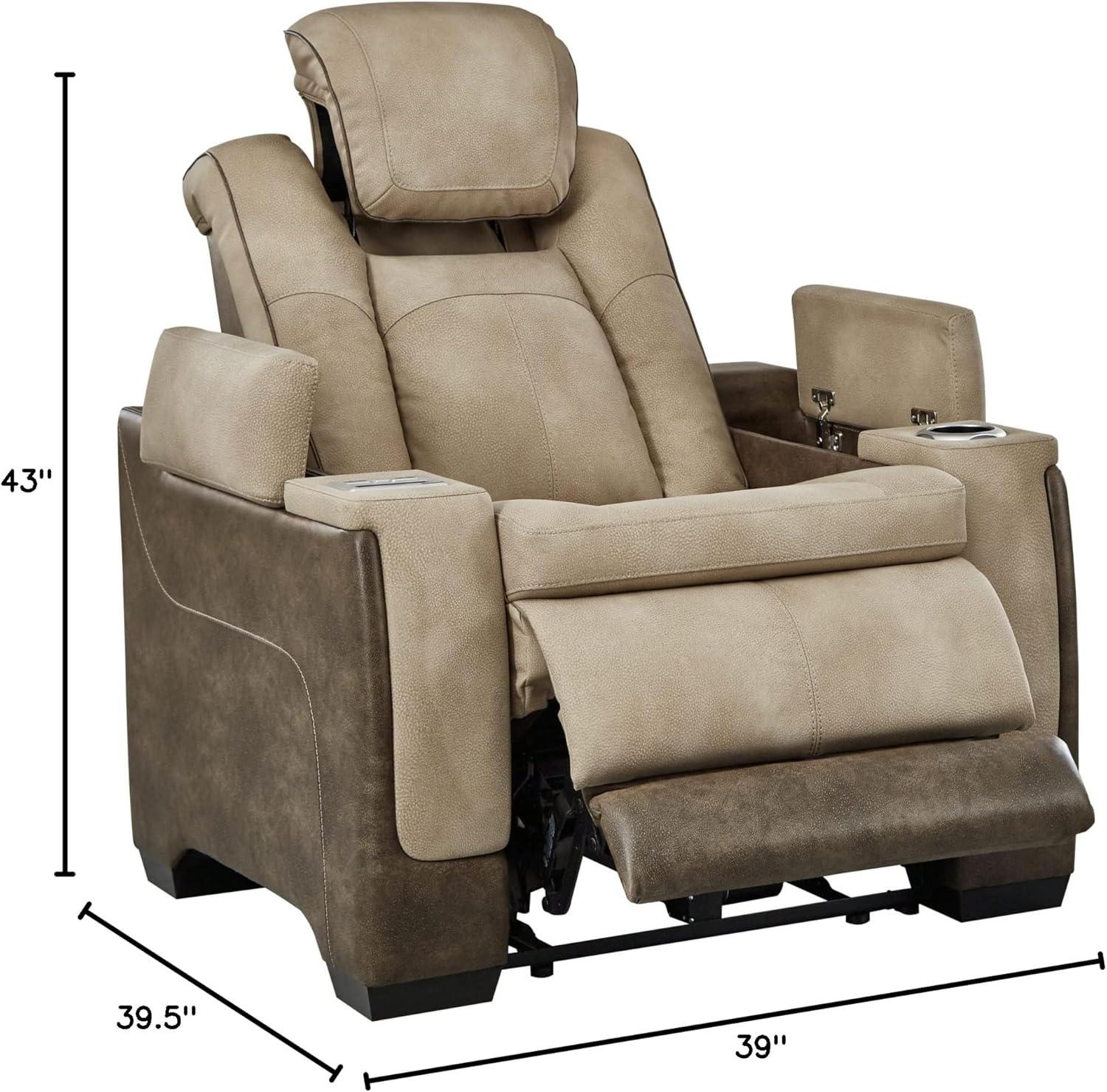 Sand Faux Leather Contemporary Power Recliner with USB Charging