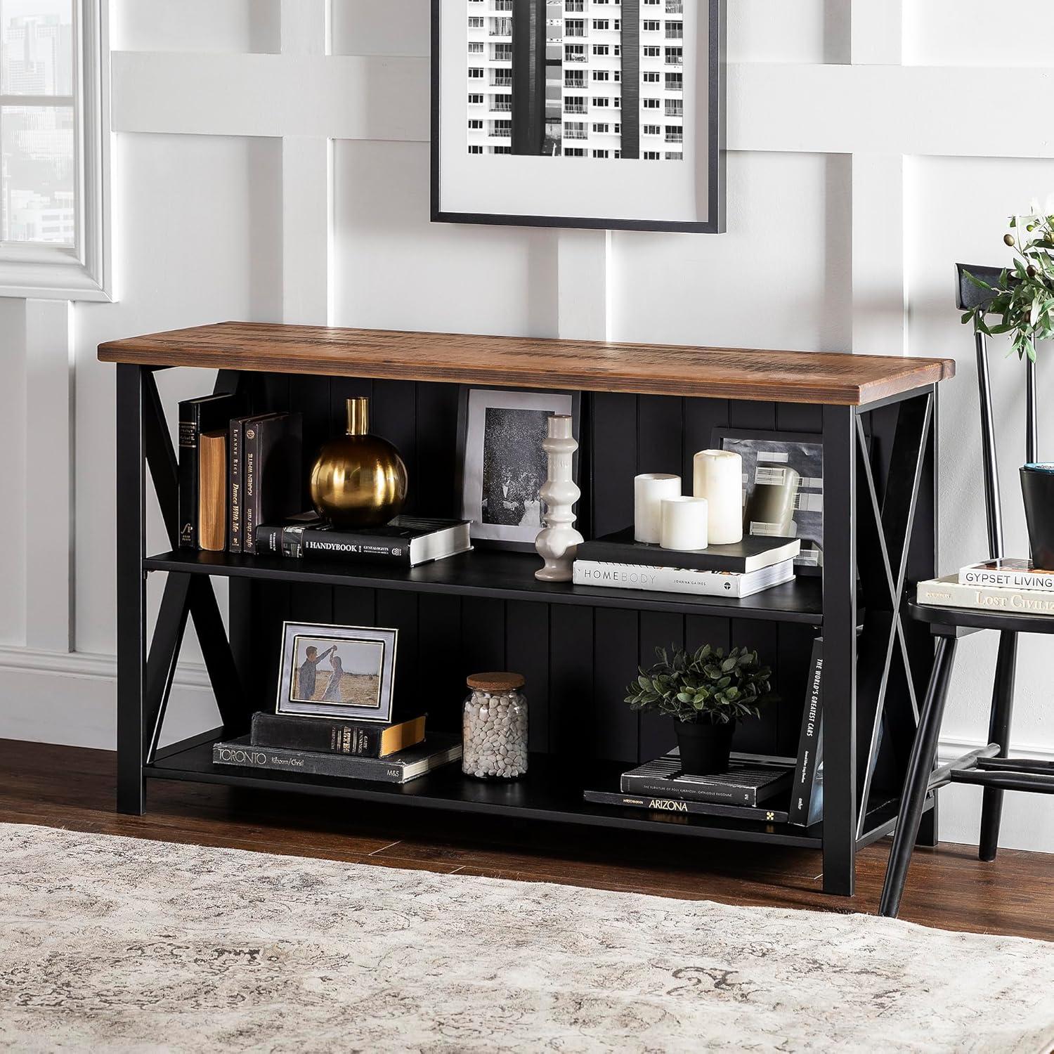 Walker Edison 52" Solid Wood 2 Shelf Sideboard in Black/Barnwood