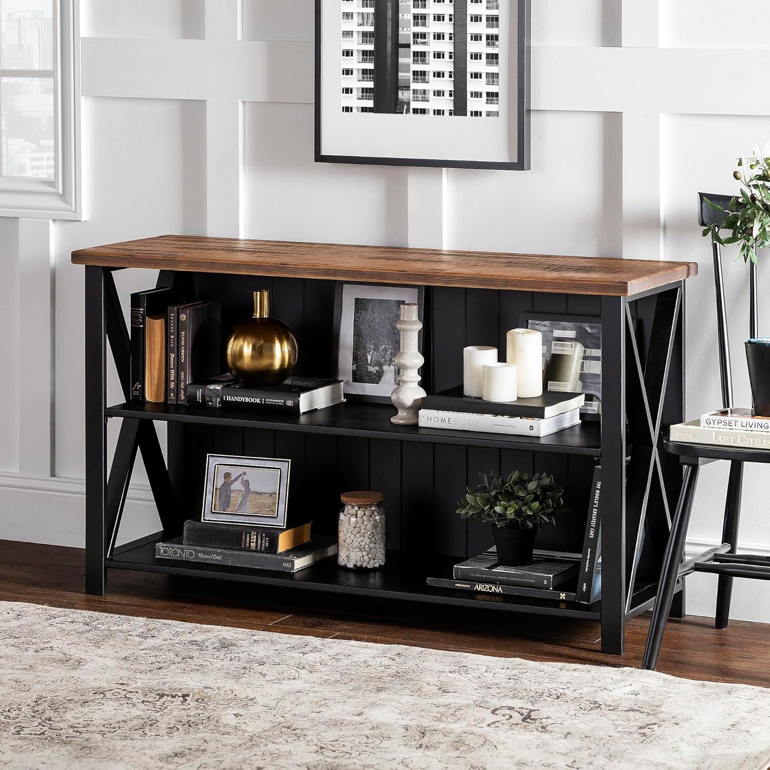 Walker Edison 52" Black and Barnwood Solid Wood Farmhouse Sideboard