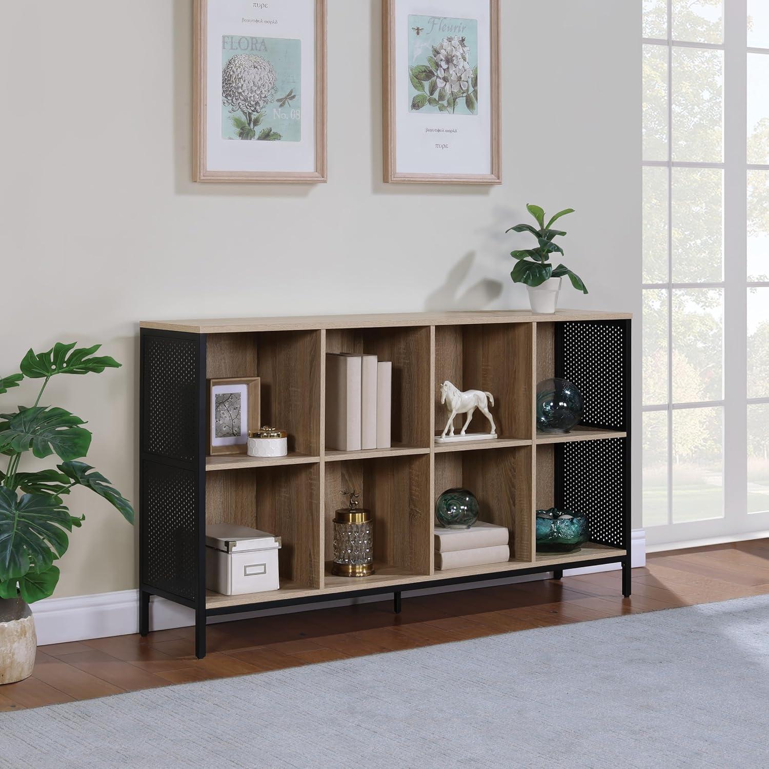 River Oak 8-Cube Storage Bookcase with Metal Frame