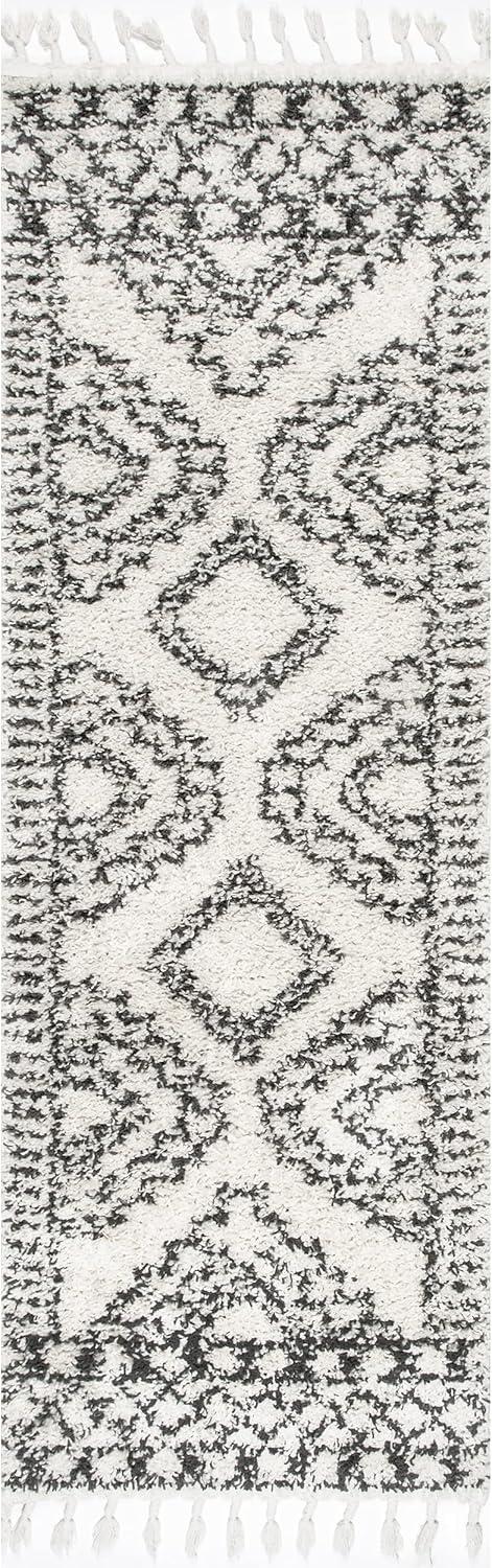 Vasiliki Moroccan Shag Tasseled Runner Rug, 2' 8" x 8', Off-White