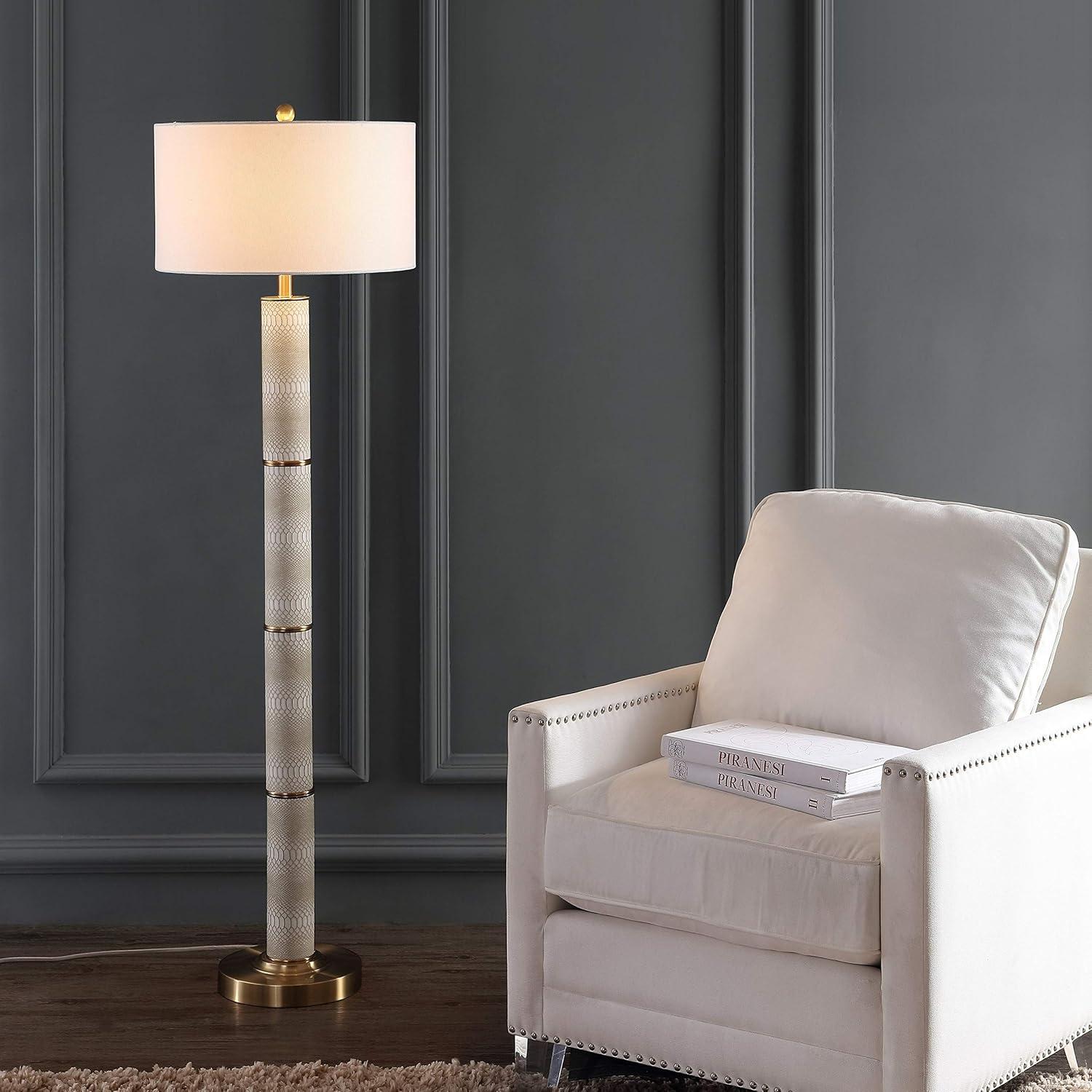 Marcello 60.5 Inch H Faux Snakeskin Floor Lamp - Off White - Safavieh