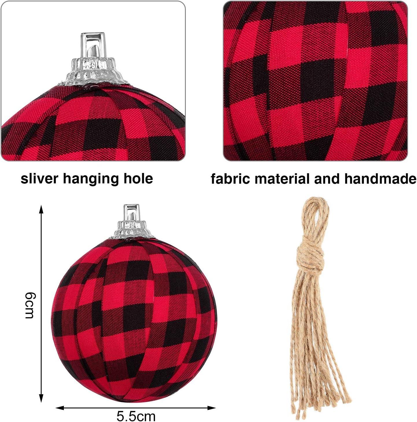 Farmhouse Red and Black Buffalo Plaid Fabric Ball Ornaments