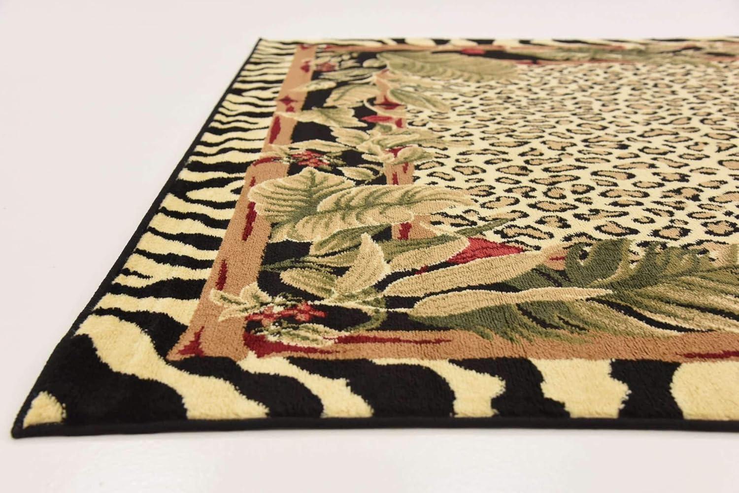 Unique Loom Wildlife Collection Area Rug - Jungle (6' 1" x 9' Rectangle Cream/Black)