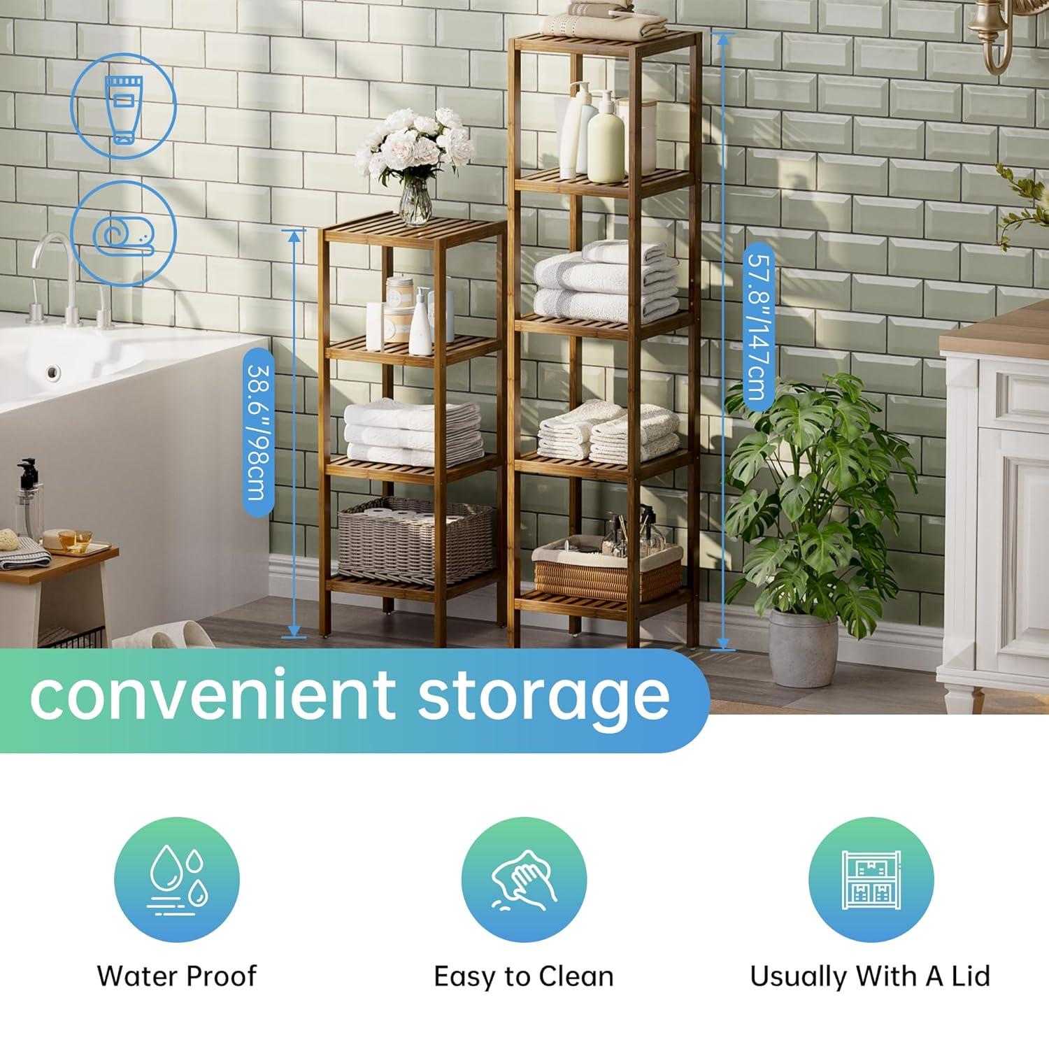 Bathroom Storage Shelf, 4-Tier Bamboo Rack Organizer, Multifunctional Shelving Unit For Living Room Bedroom Kitchen (Black)