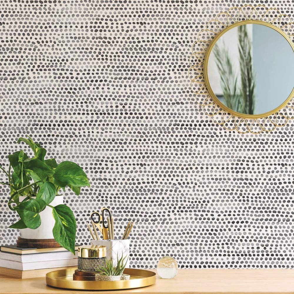 Tempaper & Co. Moire Dots Removable Peel and Stick Wallpaper, Black and White, 28 sq ft: Modern Vinyl, Self-Adhesive, Washable