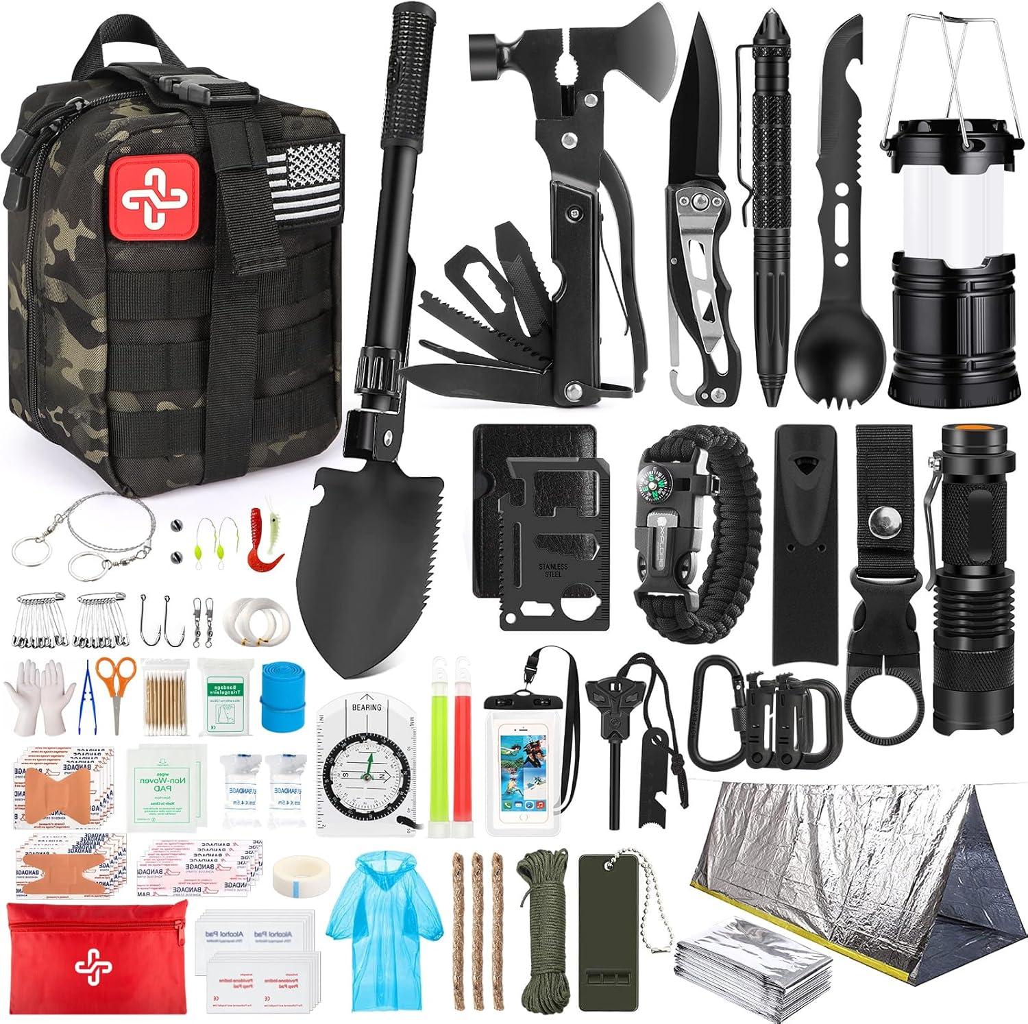 LIFETIME FLOORING LLC Survival Kit, 250Pcs Survival Gear First Aid Kit With Molle System Compatible Bag And Emergency Tent, Emergency Kit For Earthquake, Outdoor Adventure, Hiking, Hunting, Gifts