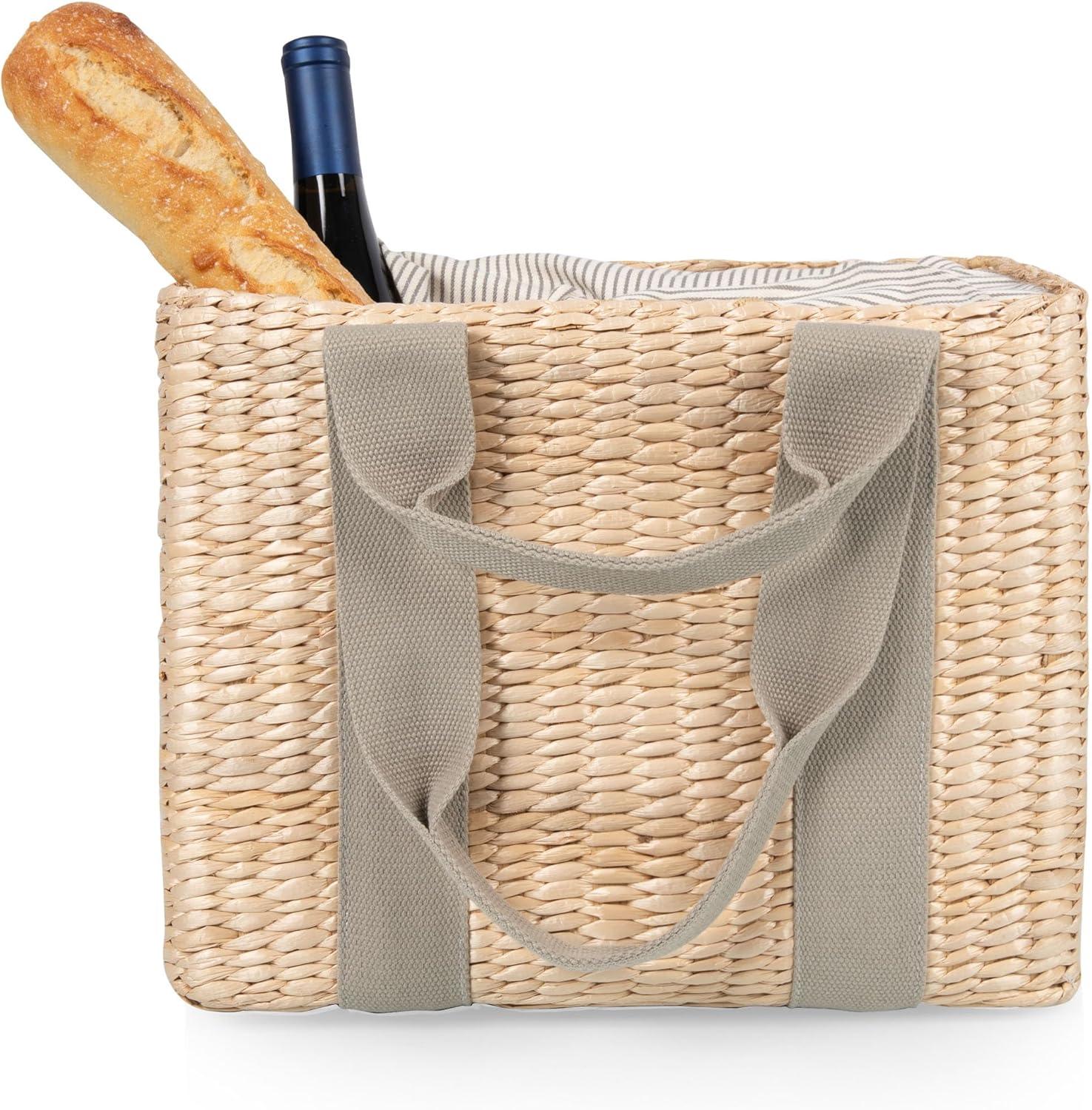 Sage Green Insulated Seagrass Picnic Basket with Fabric Tie