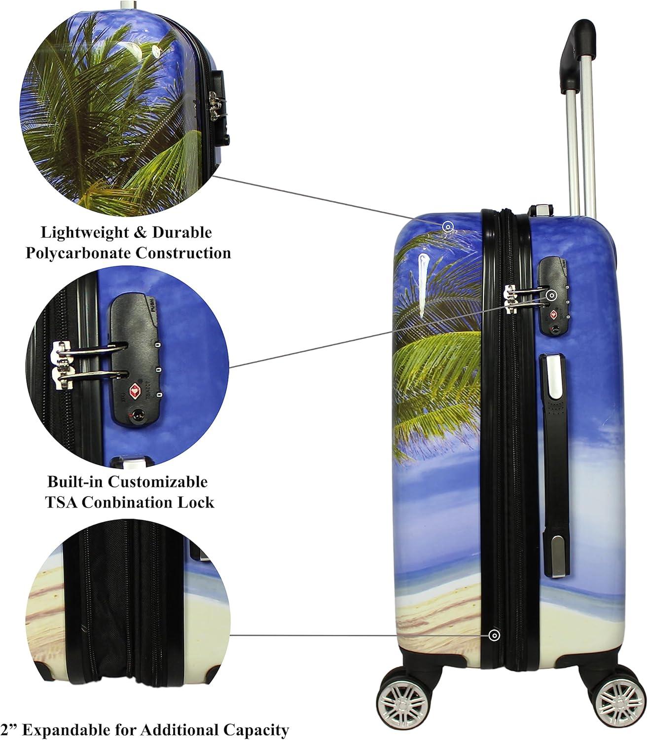 World Traveler Palm Tree 2-Piece Hardside Carry-On Spinner Luggage Set