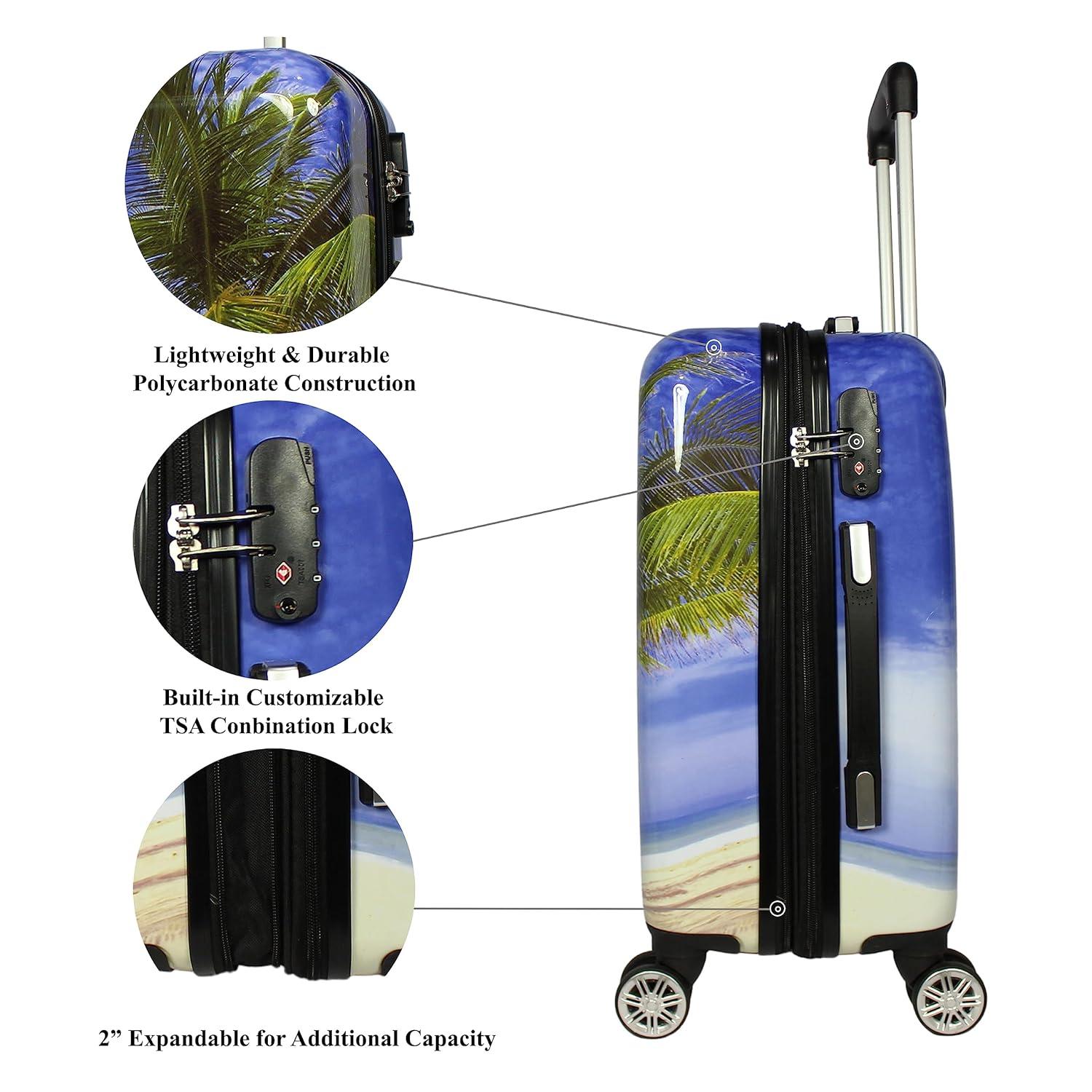 World Traveler Palm Tree 2-Piece Hardside Carry-On Spinner Luggage Set