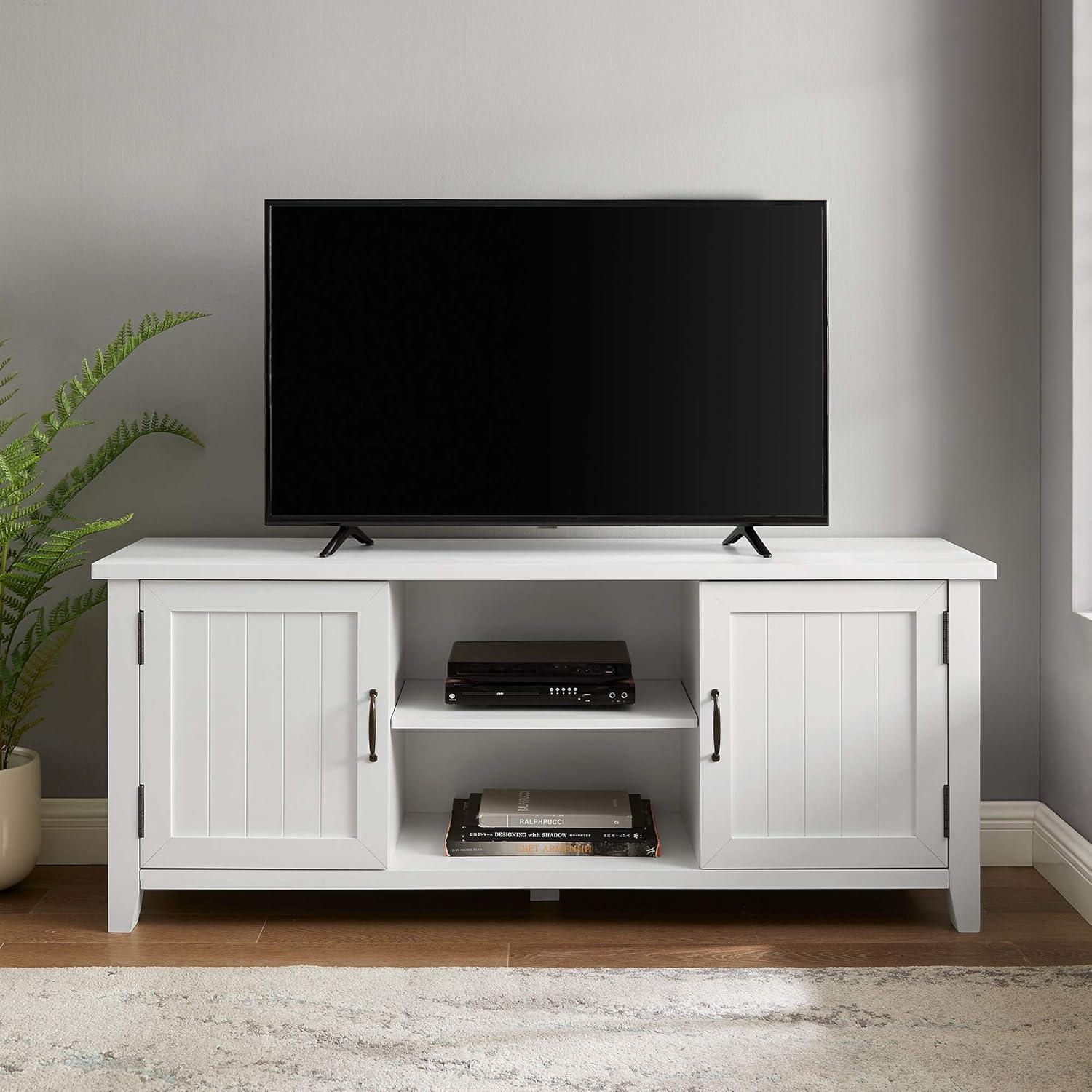 Walker Edison Transitional Grooved-Door TV Stand for TVs up to 65”, White