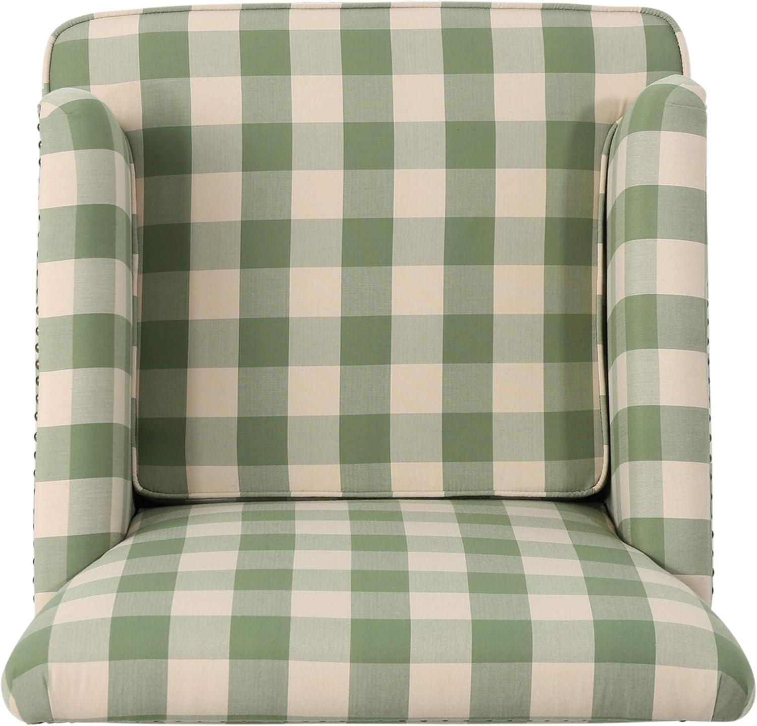 Breezy Hillside Green Checkerboard Handcrafted Wood Club Chair