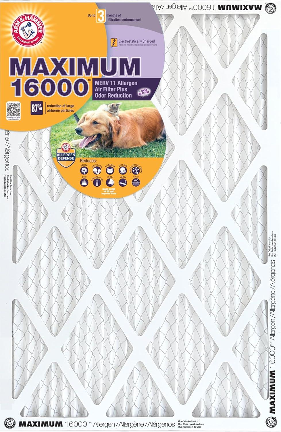 18x18x1 Arm & Hammer Maximum 16000 Allergen Odor Air Filters (MERV 11) (4-Pack)