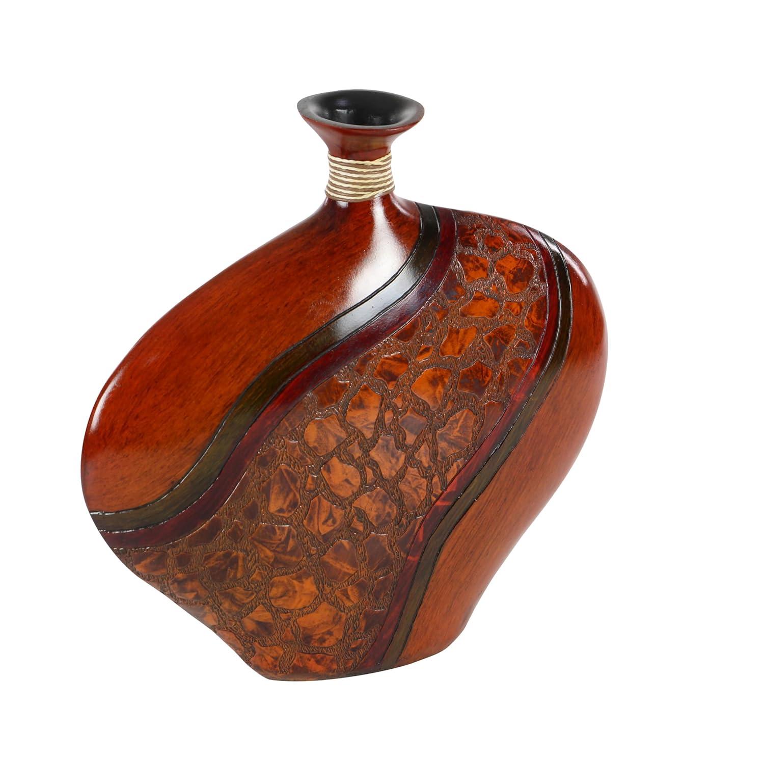 DecMode 14" Brown Polystone Vase with Embossed Details