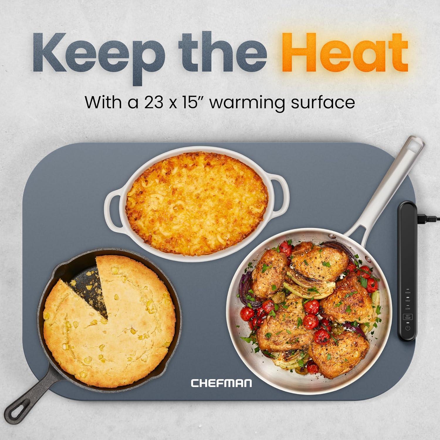 Chefman Roll n’ Go Food Warming Mat with Customizable Temperature Controls and Storage Bag - Grey