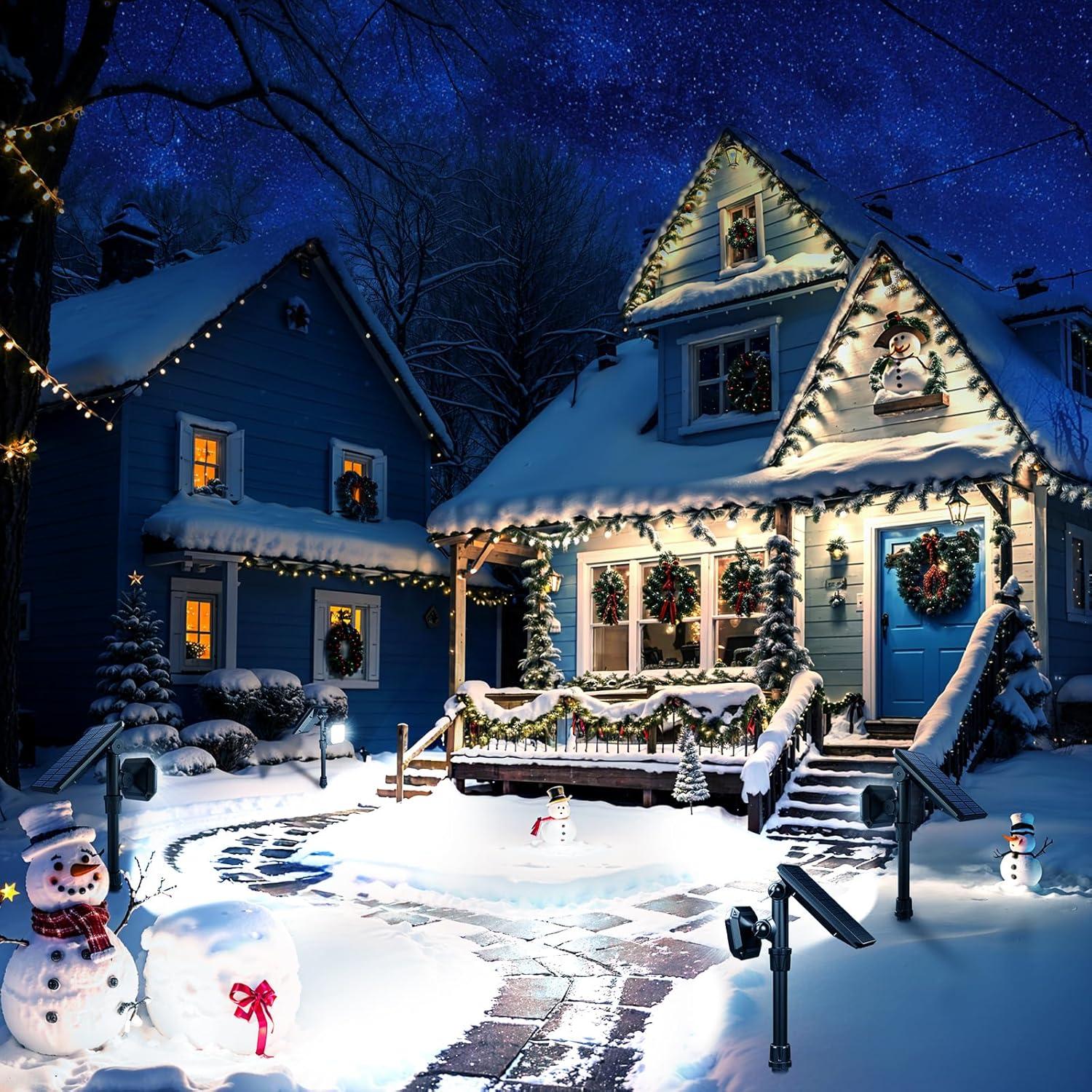 ROSHWEY 2PCS Bright Solar Spotlight Outdoor Waterproof, 700lm Outside Solar Landscape Lights for Yard, Garden, Driveway, Walkway, Lawn, Cool Light