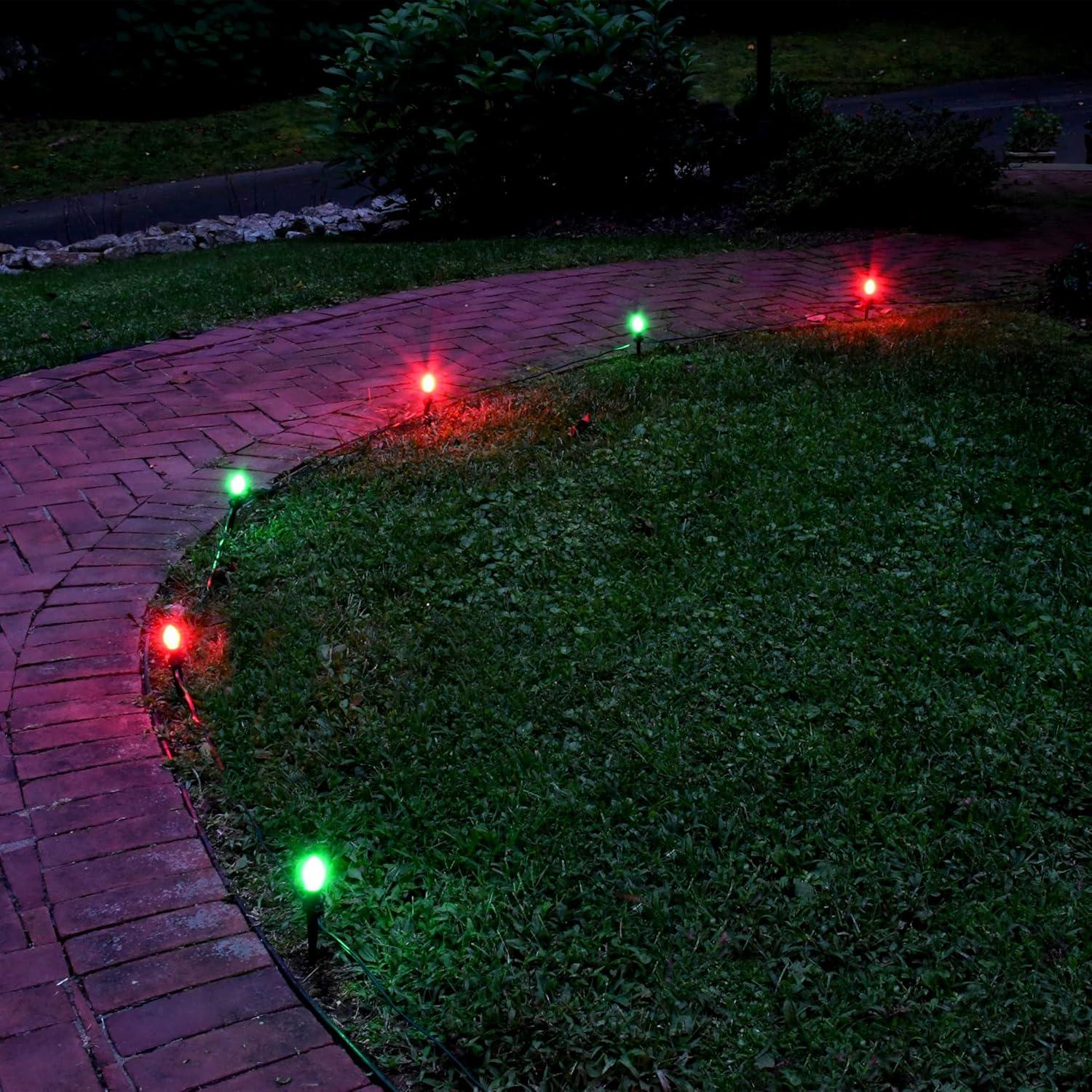 Red and Green LED Pathway Lights Multipack with Plastic Stakes