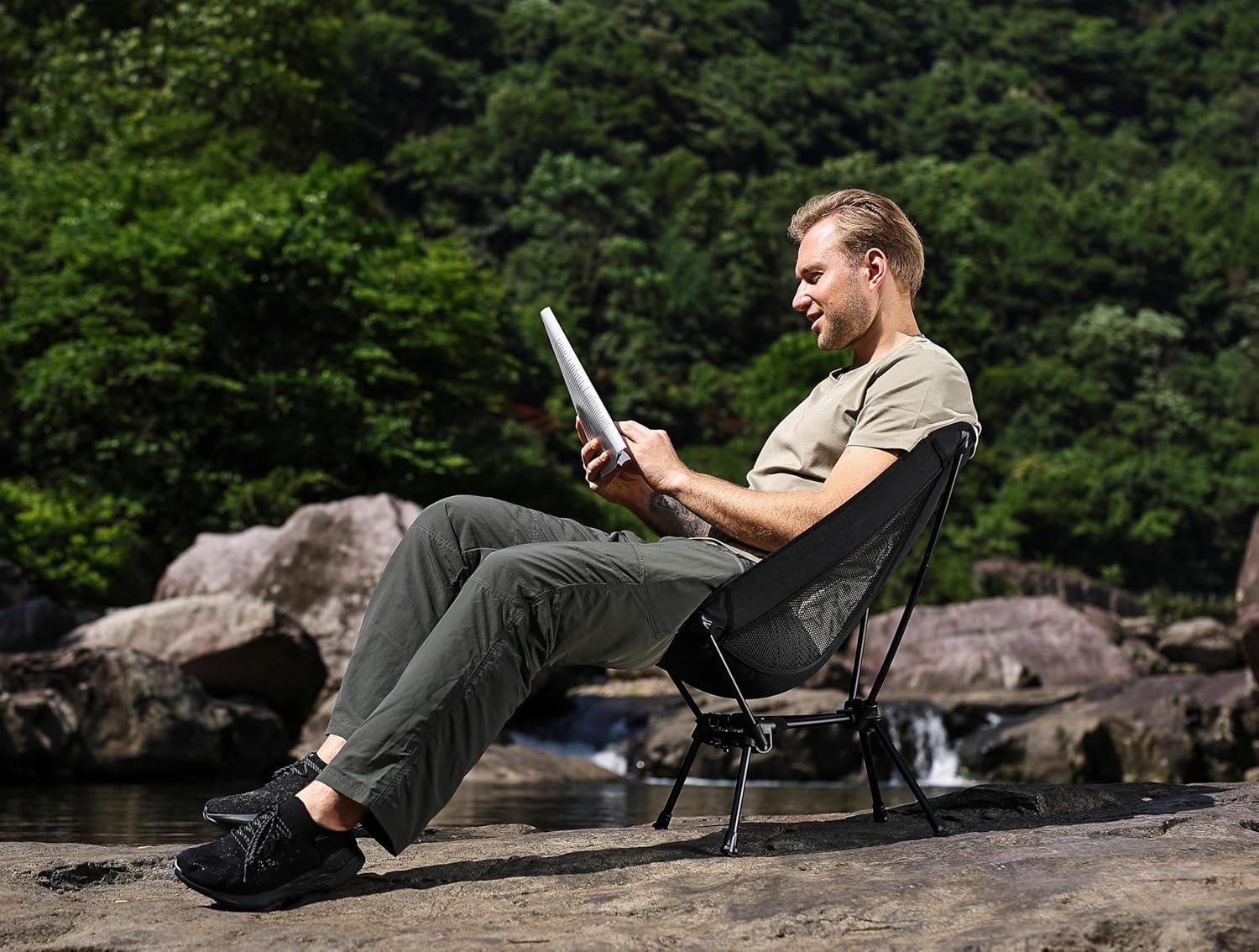 Black Lightweight Aluminum Folding Camping Chair with Storage Bag