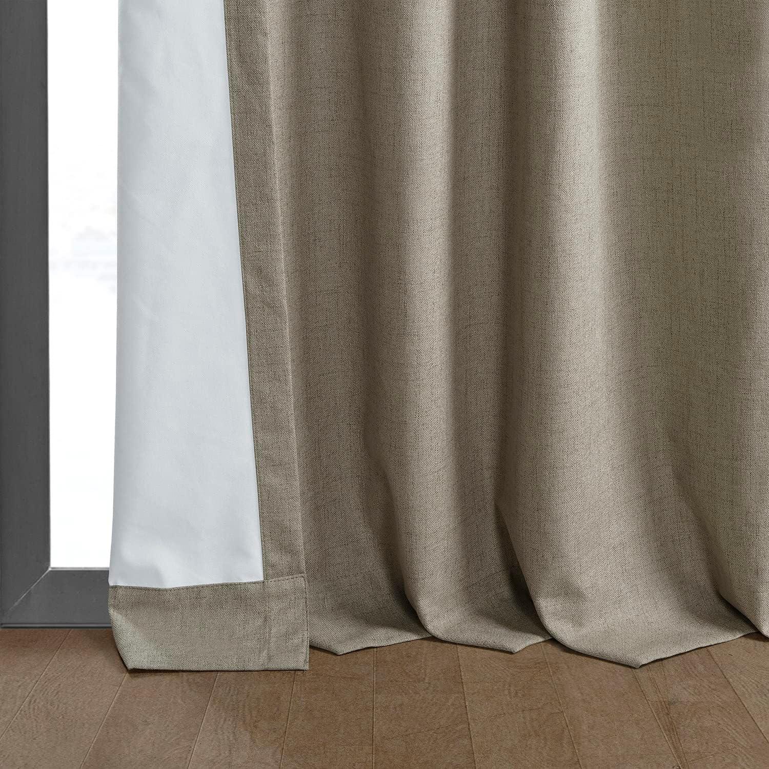 Warm Taupe Linen Blackout Pleated Curtain Panel, 50" x 96"