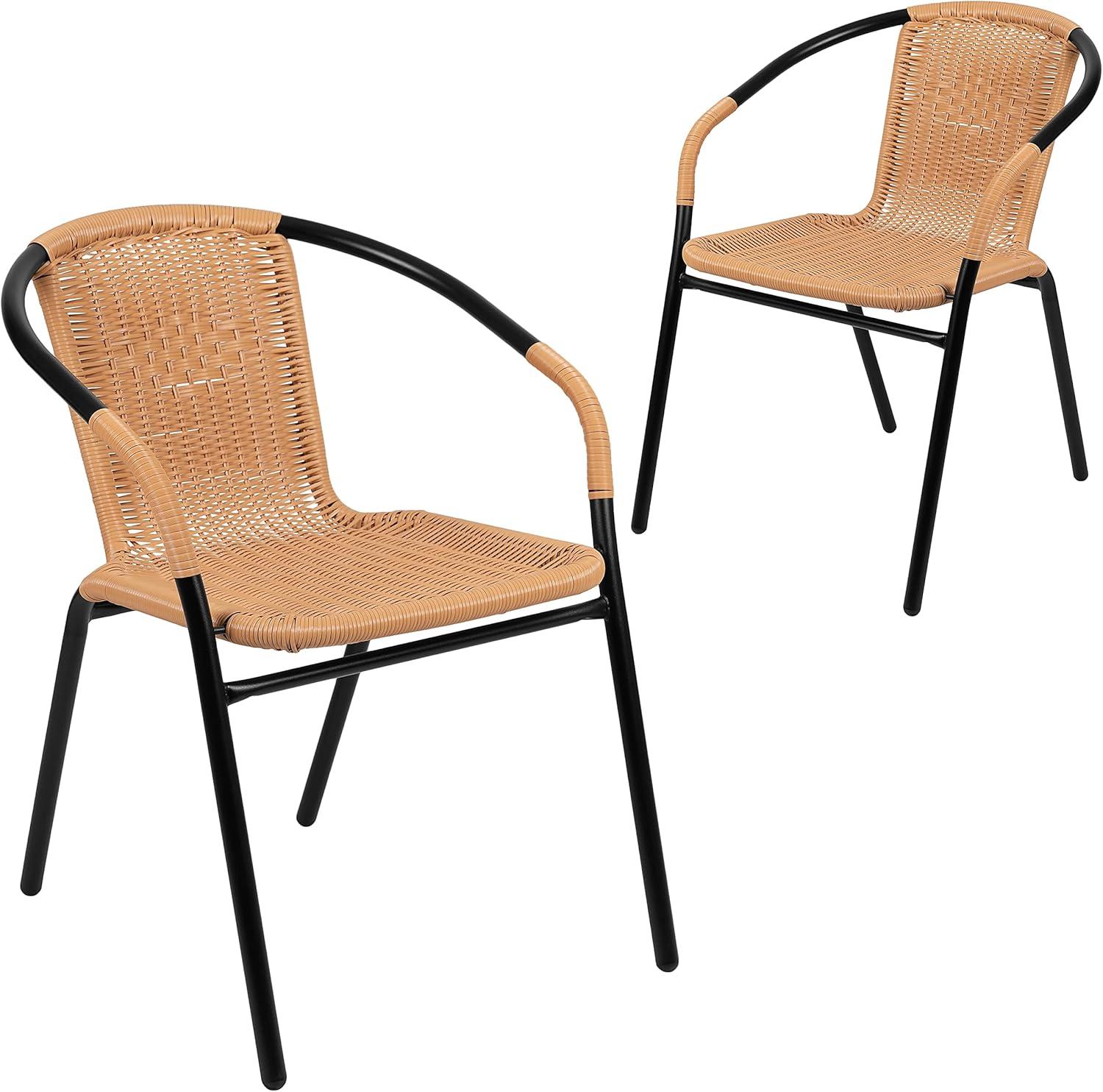 Flash Furniture Lila 2 Pack Rattan Indoor-Outdoor Restaurant Stack Chair