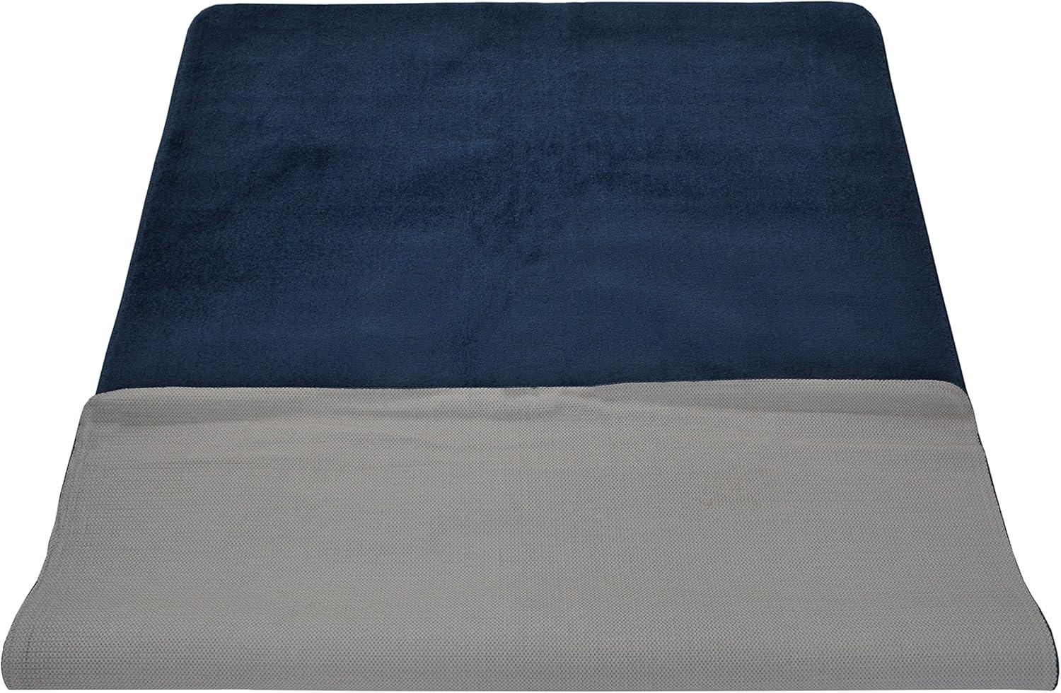 Navy Blue Medium Pile Machine-Made Washable Area Rug