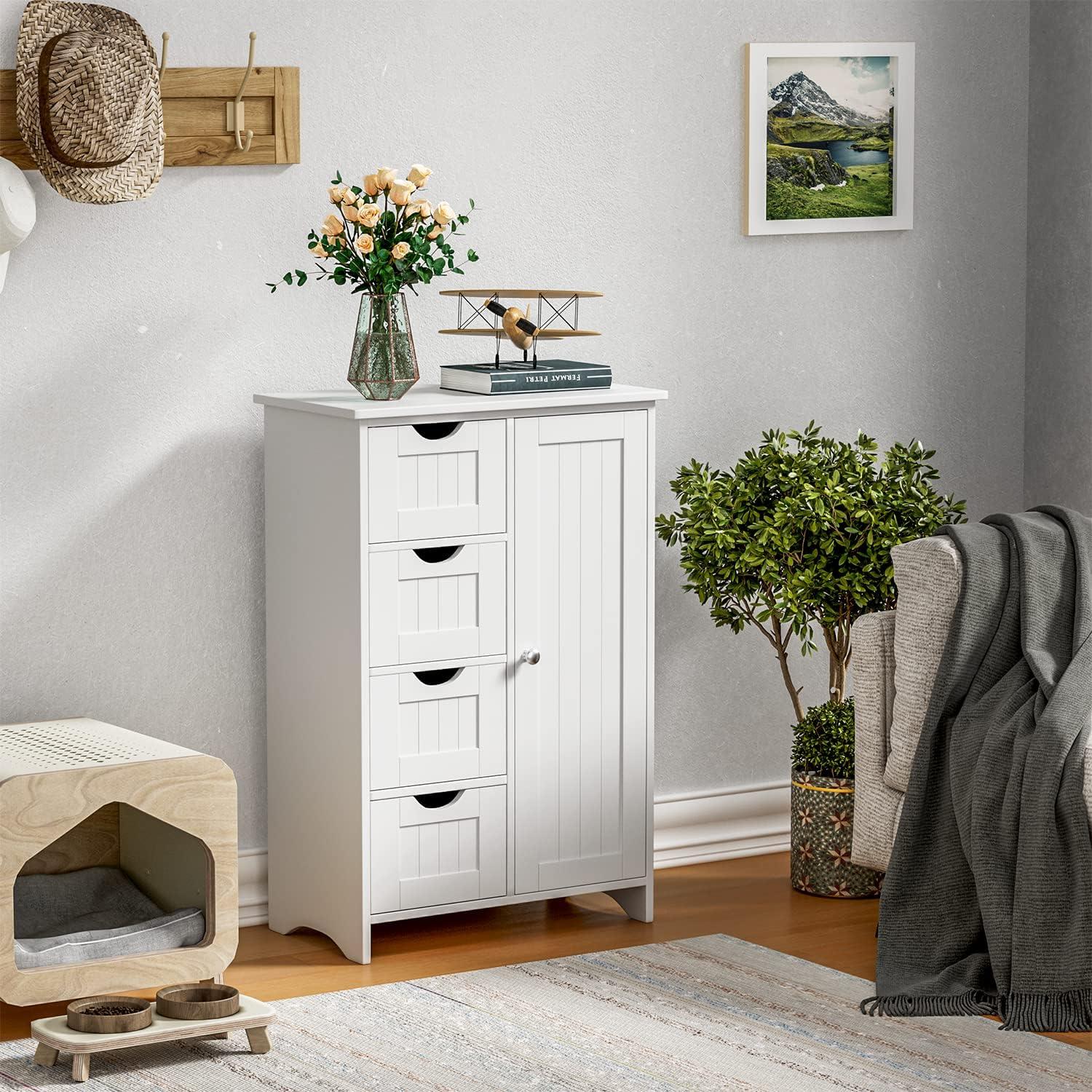 White Freestanding Office Storage Cabinet with Adjustable Shelves