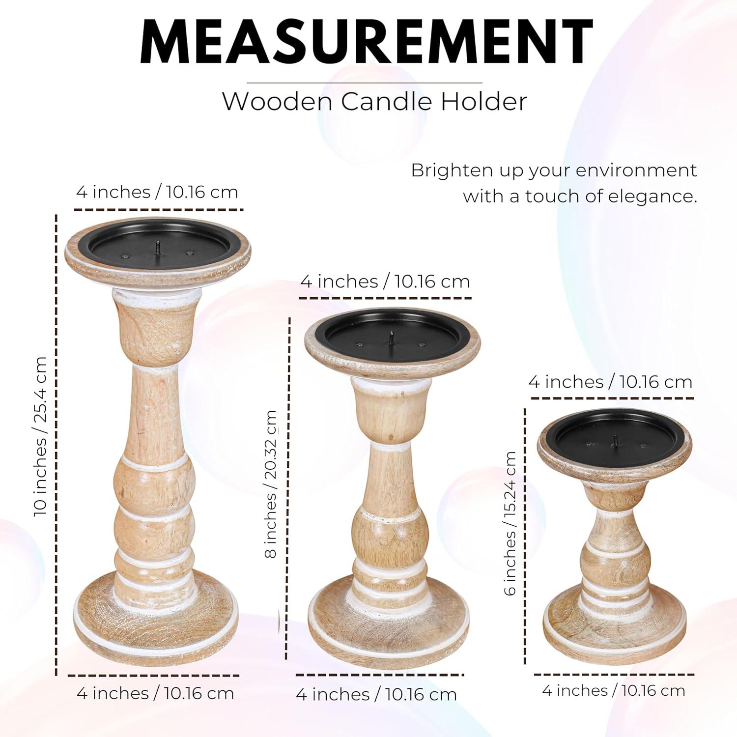 DecMode Traditional and Timeless Mango Wood Pillar Candle Holder Set of 3, 6", 8", 10"H, Cream Finish