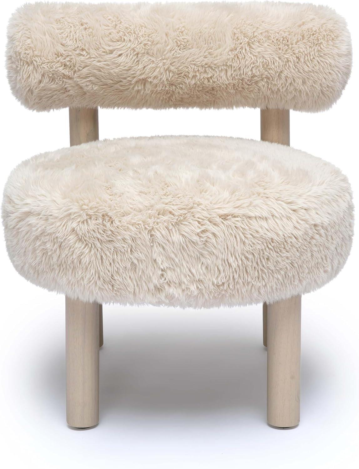 Natural Vegan Shearling Accent Chair with Wooden Legs