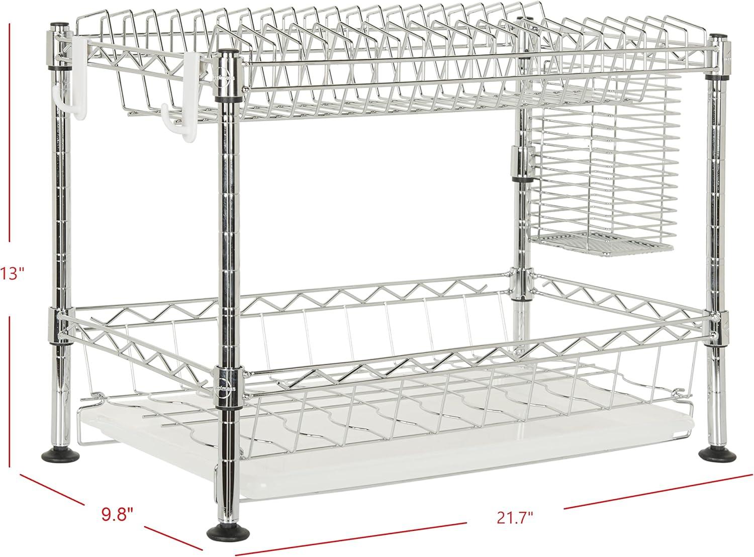 Brooklyn 19" Chrome Adjustable 2-Tier Dish Rack with Utensil Holder