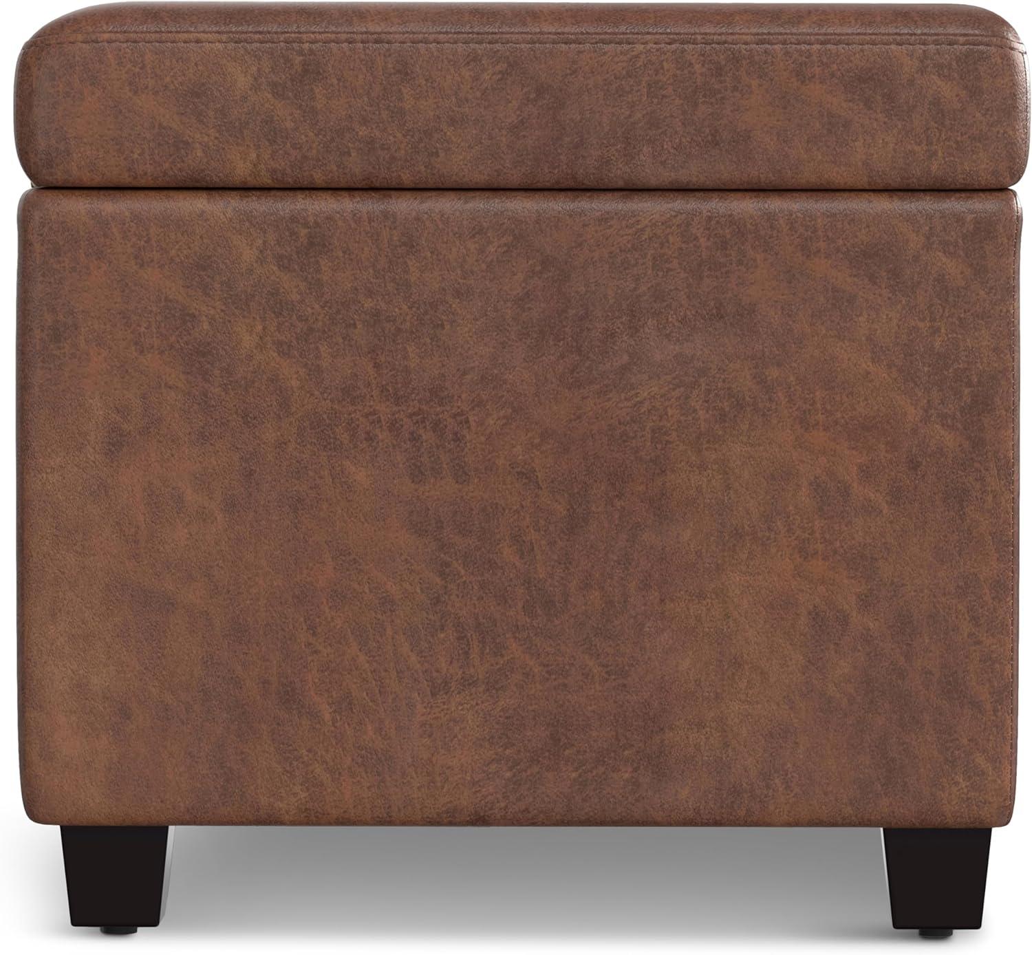 Distressed Saddle Brown Faux Leather Storage Ottoman Bench