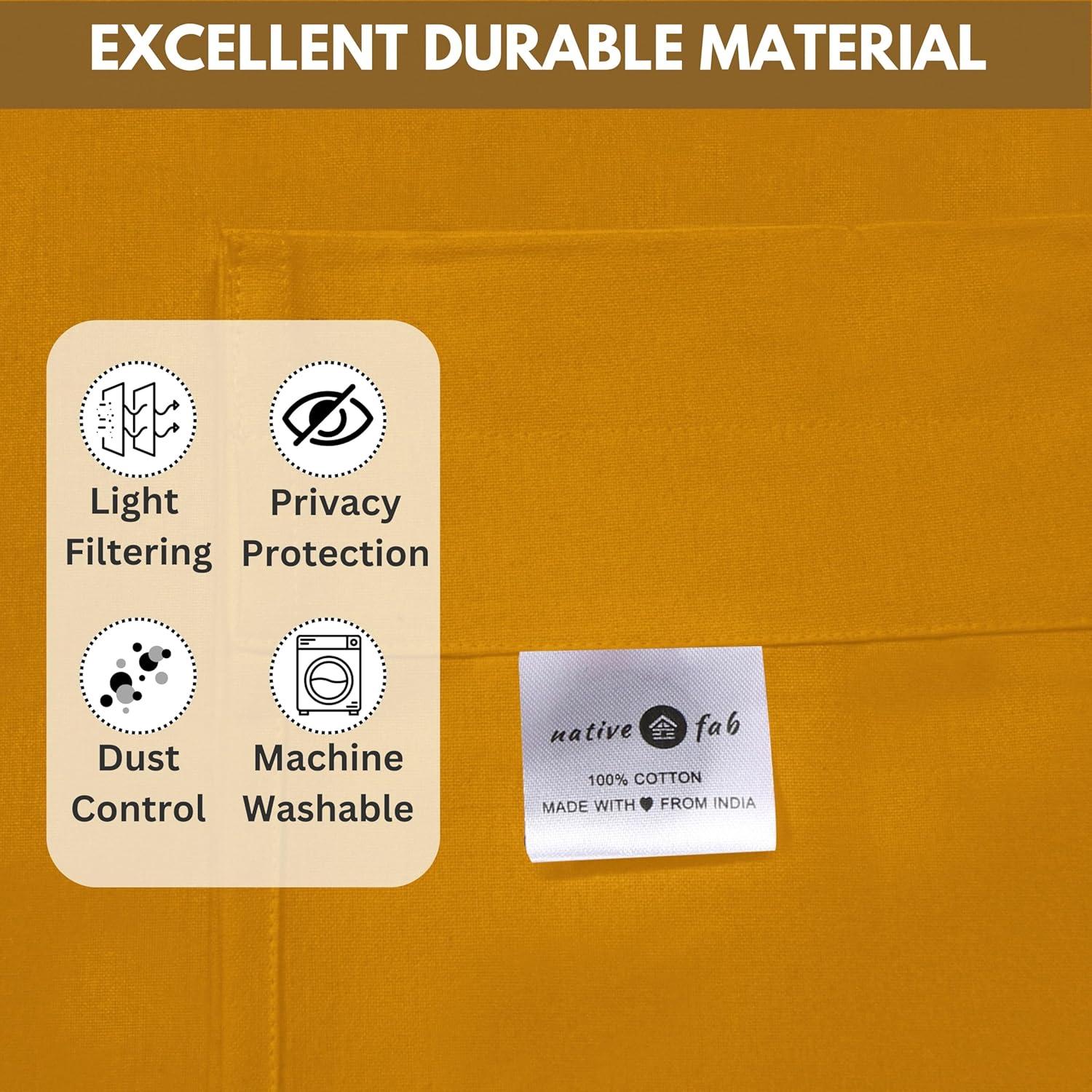 Native Fab 100% Cotton Kitchen Curtain Tiers Valance Set - Rod Pocket style 3 Pack - Mustard Yellow